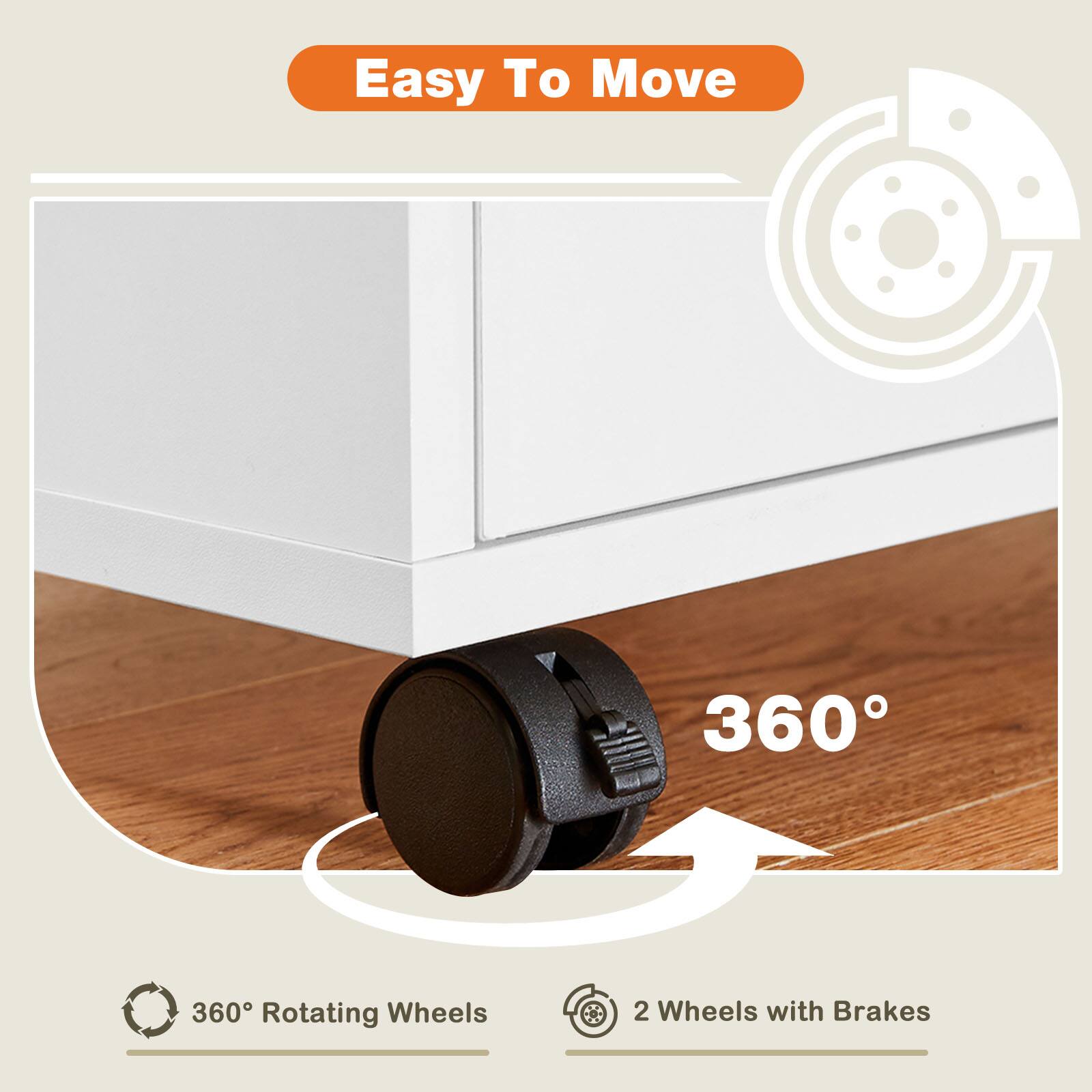 Easy To Move 360 Rotating Wheels 2 Wheels with Brakes