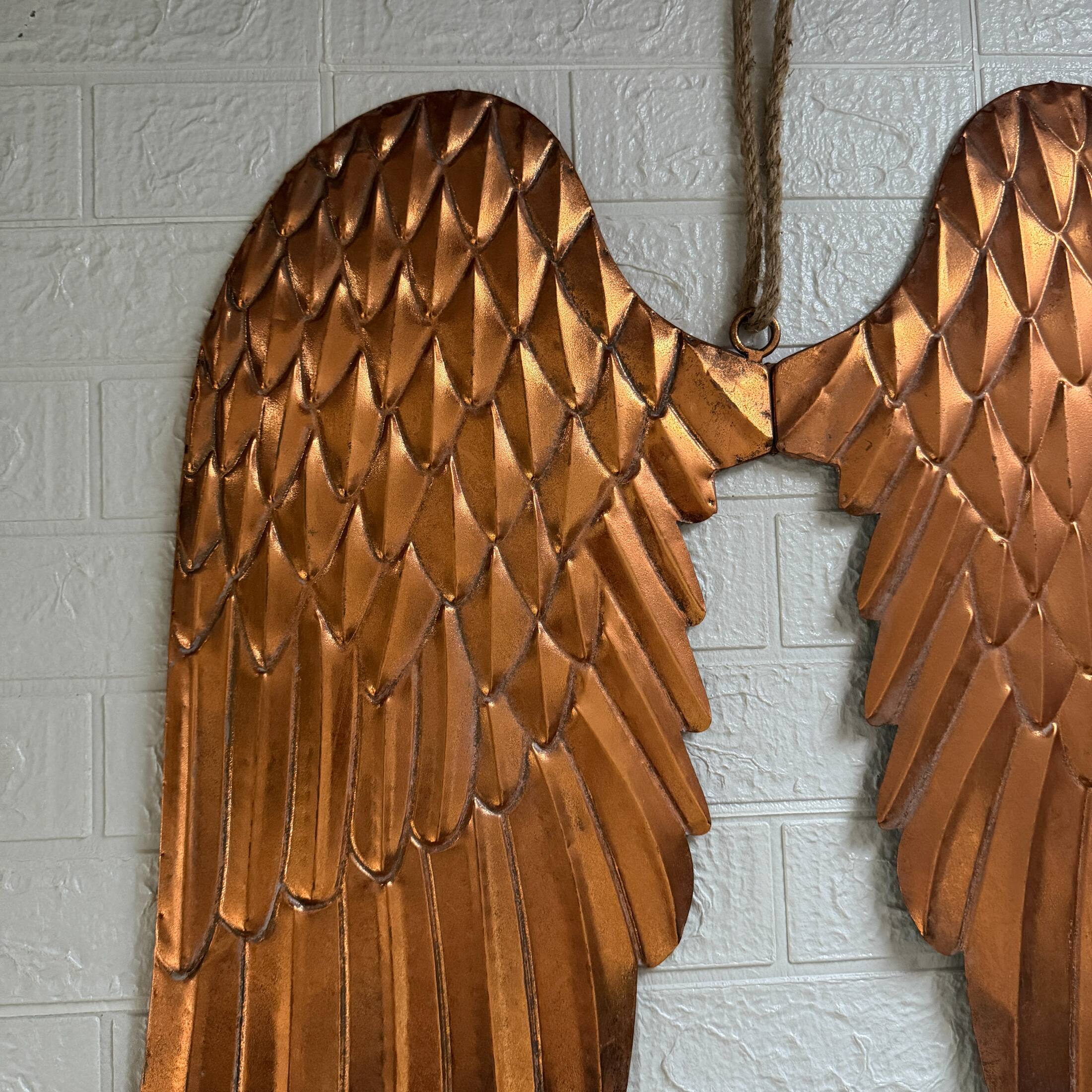 Alt View 6. Zeckos - Metal Angel Wings Wall Sculpture Copper Bronze 34 Inch Wide Jute Hanging Decor - Copper.