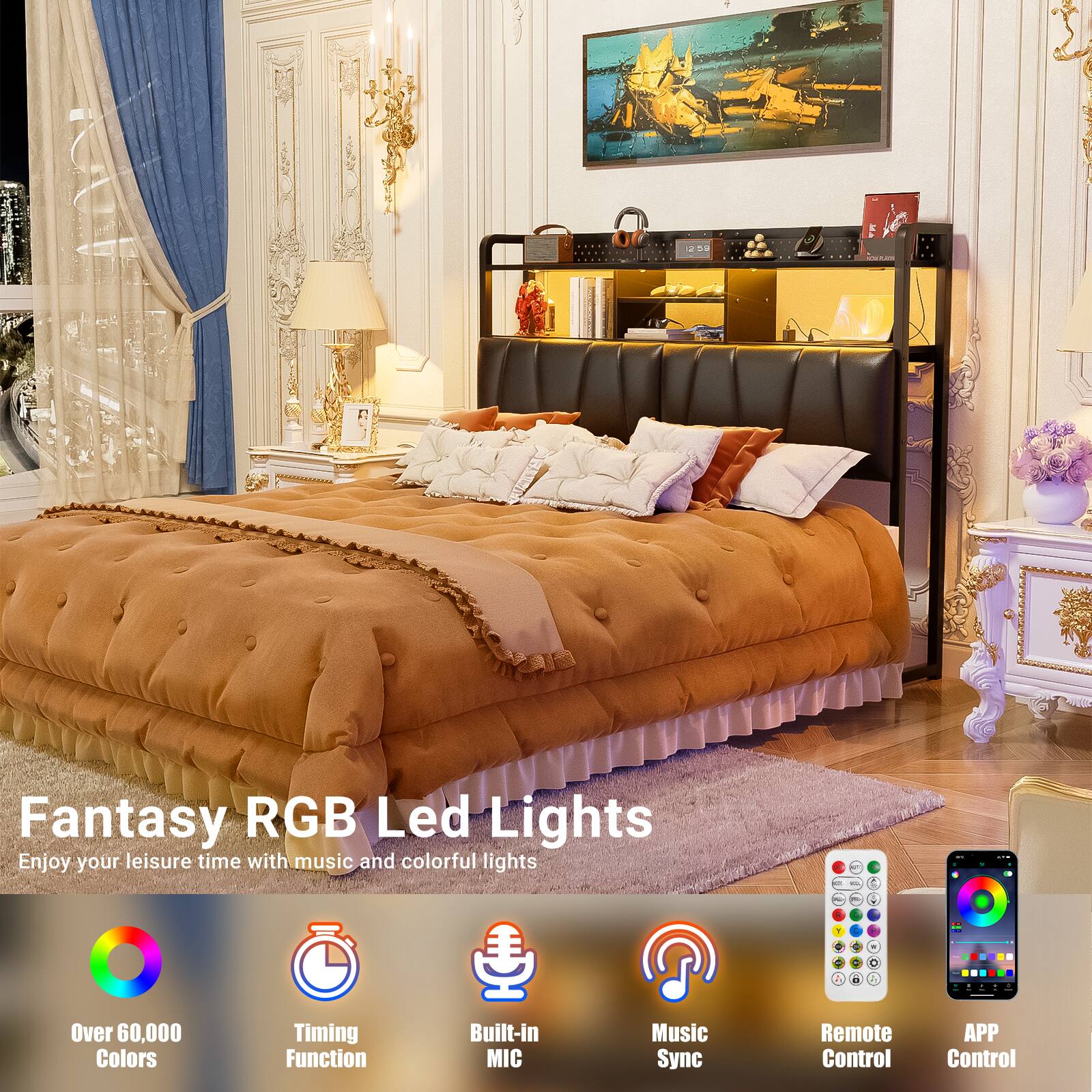 Fantasy RGB Led Lights  
Enjoy your leisure time with music and colorful lights  

- Over 60,000 Colors  
- Timing Function  
- Built-in MIC  
- Music Sync  
- Remote Control  
- APP Control