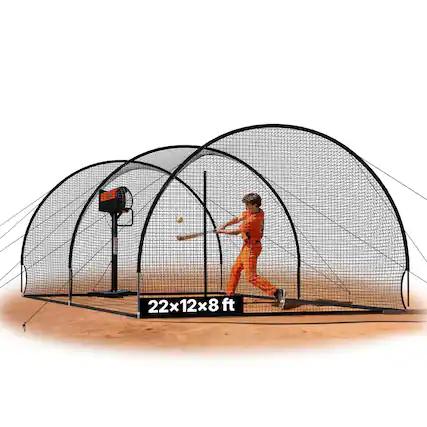 Front. VEVOR - Baseball Batting Cage, 22.2x12.1x7.9 FT Freestanding Portable Batting Cage, Hitting Cages with 4-Ply Knotless Polyester - Black.