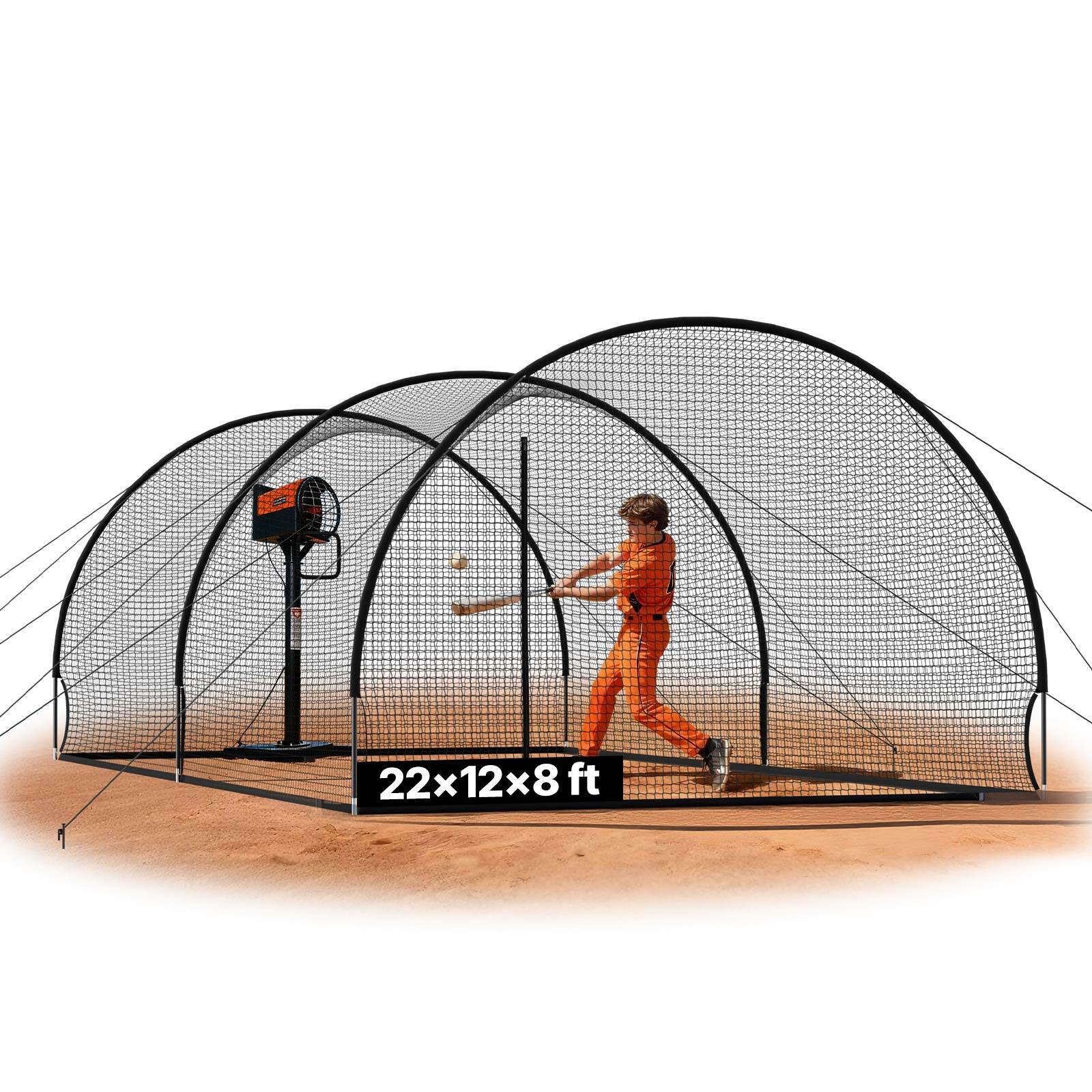 Front. VEVOR - Baseball Batting Cage, 22.2x12.1x7.9 FT Freestanding Portable Batting Cage, Hitting Cages with 4-Ply Knotless Polyester - Black.