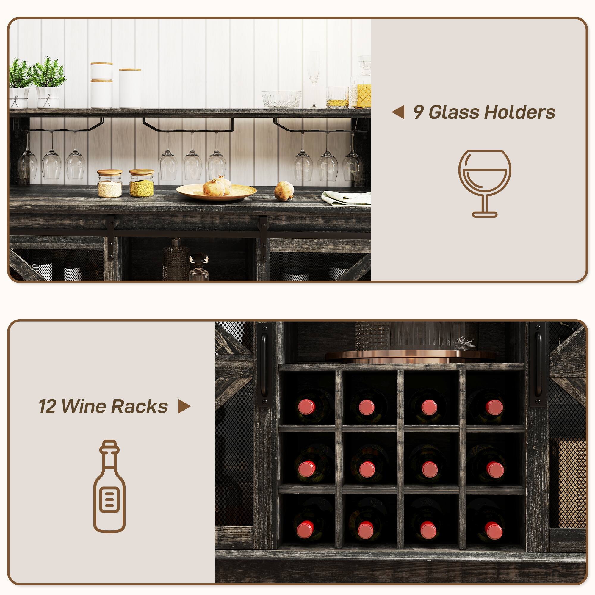 9 Glass Holders
12 Wine Racks