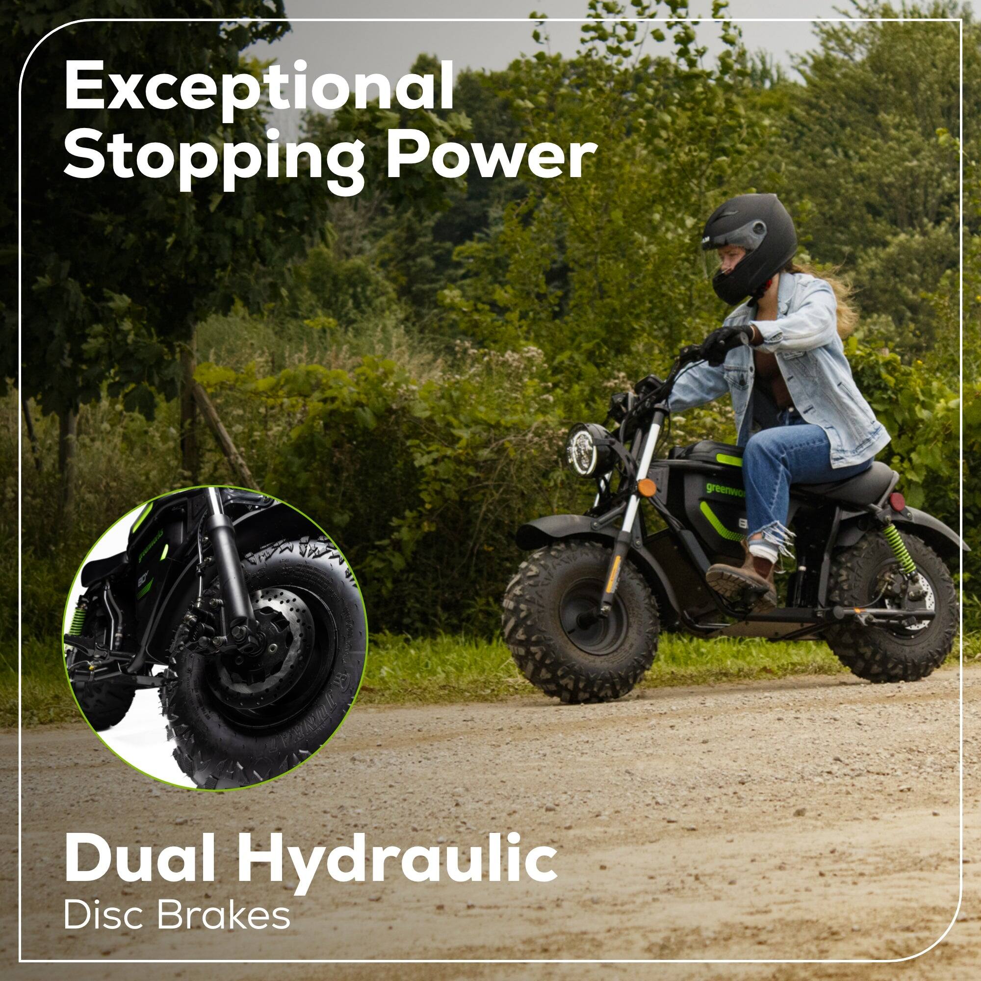 Exceptional Stopping Power with Dual Hydraulic Disc Brakes.