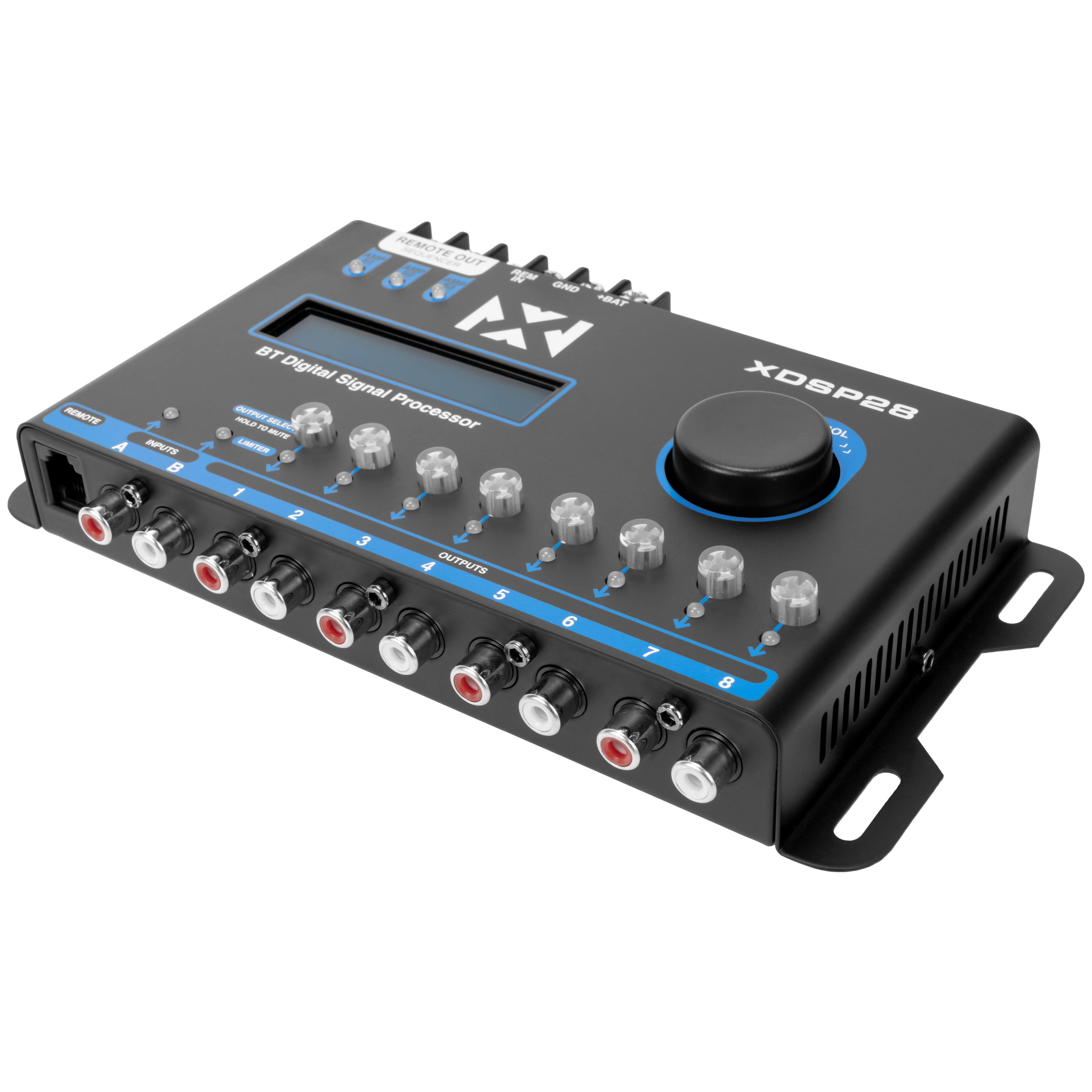 BT Digital Signal Processor  
XOSP28  

REMOTE OUT  
REMOTE IN  

INPUTS  
1 2 3 4 5 6 7 8  

OUTPUTS  
1 2 3 4 5 6 7 8  

REMOTE A  
REMOTE B  

LATENCY  
1 2 3  

XDSP28