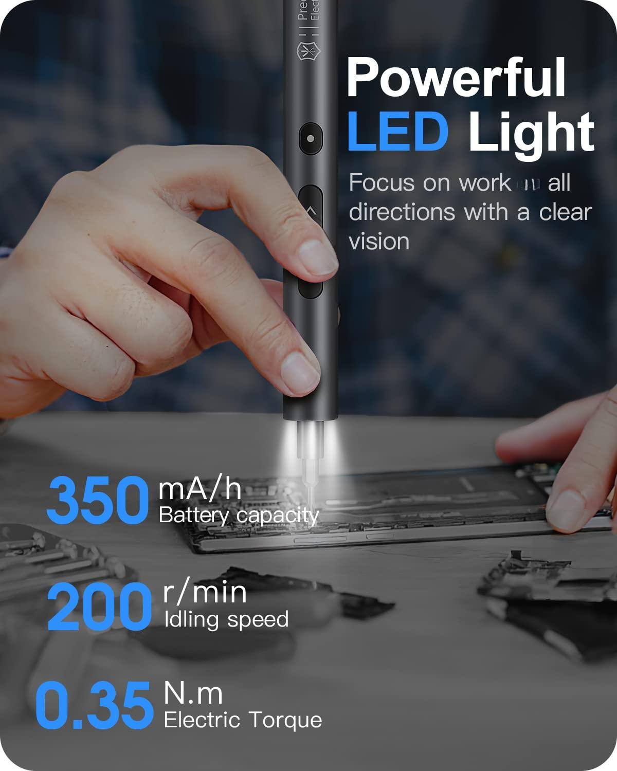 - Powerful LED Light
  - Focus on work in all directions with a clear vision

- 350 mA/h Battery capacity

- 200 r/min Idling speed

- 0.35 N.m Electric Torque