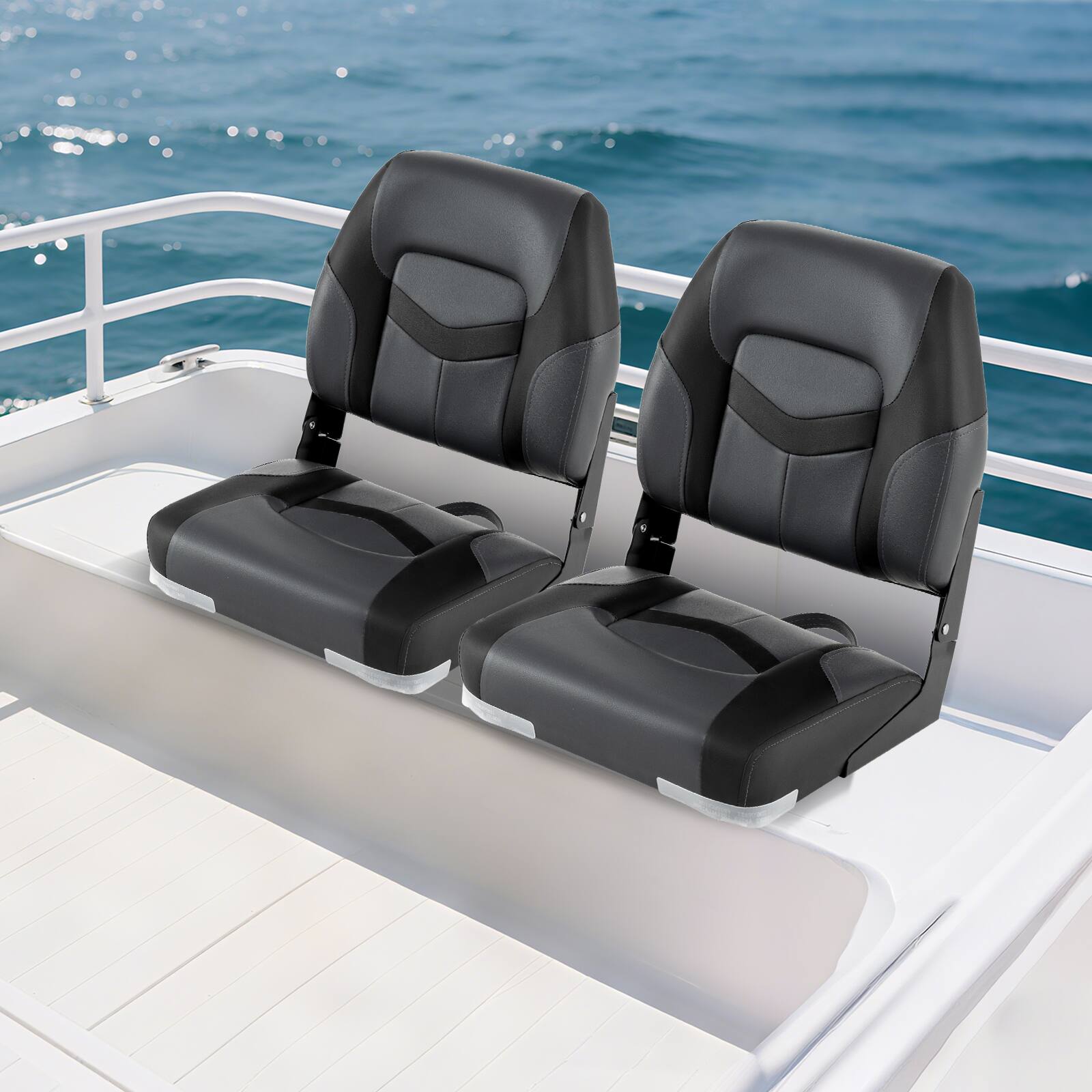 Alt View 1. Gymax - Gymax 2-Pack Boat Seats Folding Low Back Boat Chairs w/ Sponge Padding Fixing Bolts Black & Gray - Black.