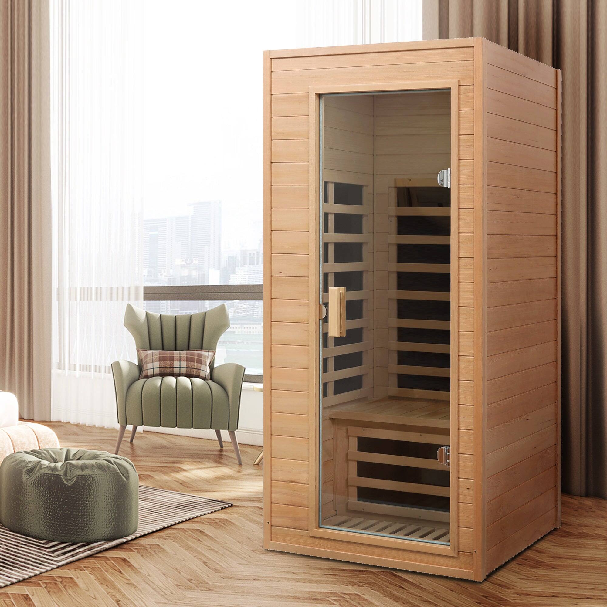 Alt View 3. Boyel Living - Hemlock One Person Infrared Sauna Room with Built-in Roof Vent and LCD Control Panel - Natural.
