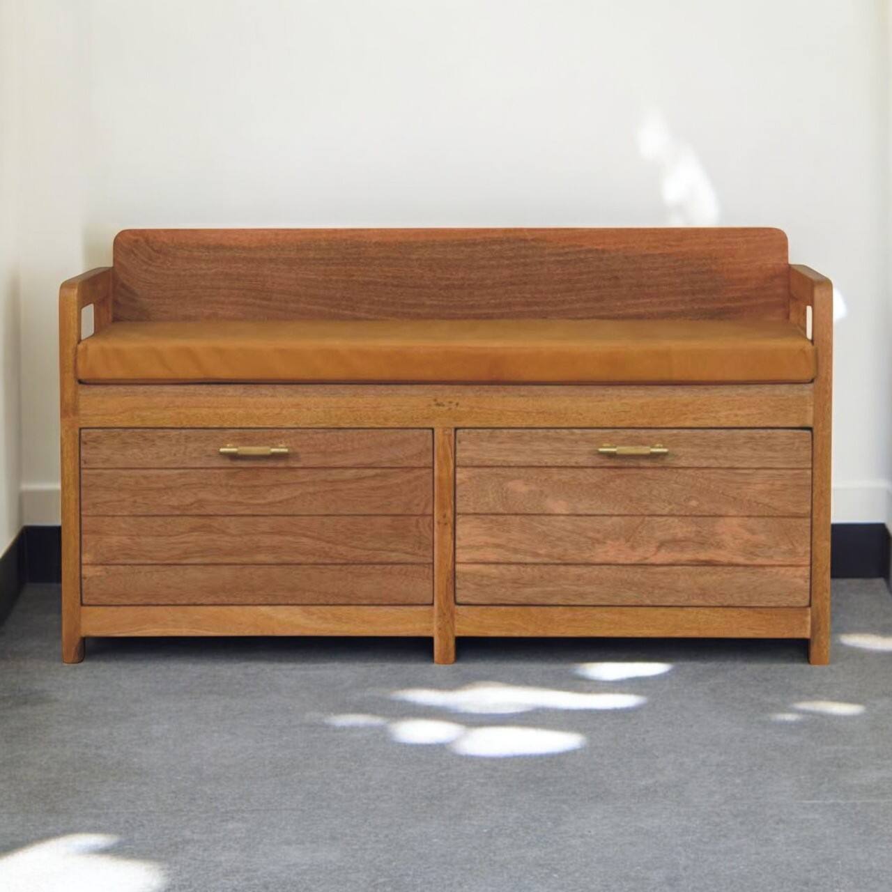 Alt View 6. Artisan Furniture - Artisan Furniture Solid Wood Oxford Oak-ish 2 Drawer Storage Bench, Upholstered, 2 Drawers, Brown - Brown.