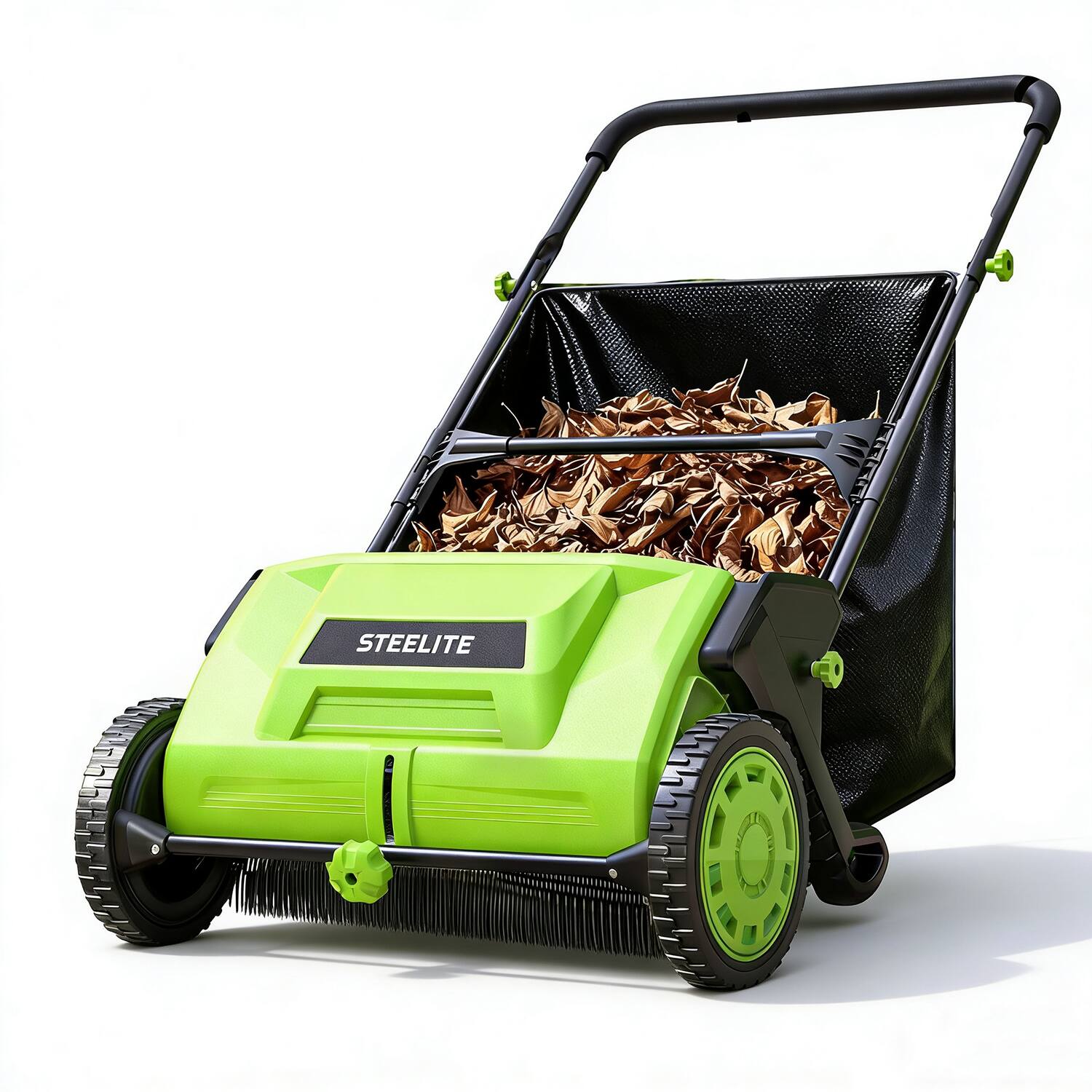 Front. Steelite - Push Lawn Sweeper 21" Leaf Sweeper with Large 3.6 Cu FT Mesh Collection Hopper Bag.