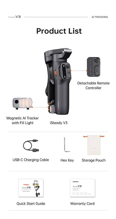 Hohem iSteady V3 3 Axis Gimbal Stabilizer for Smartphone w/ AI Hohem iSteady V3 3 Axis Gimbal Stabilizer for Smartphone w/ AI