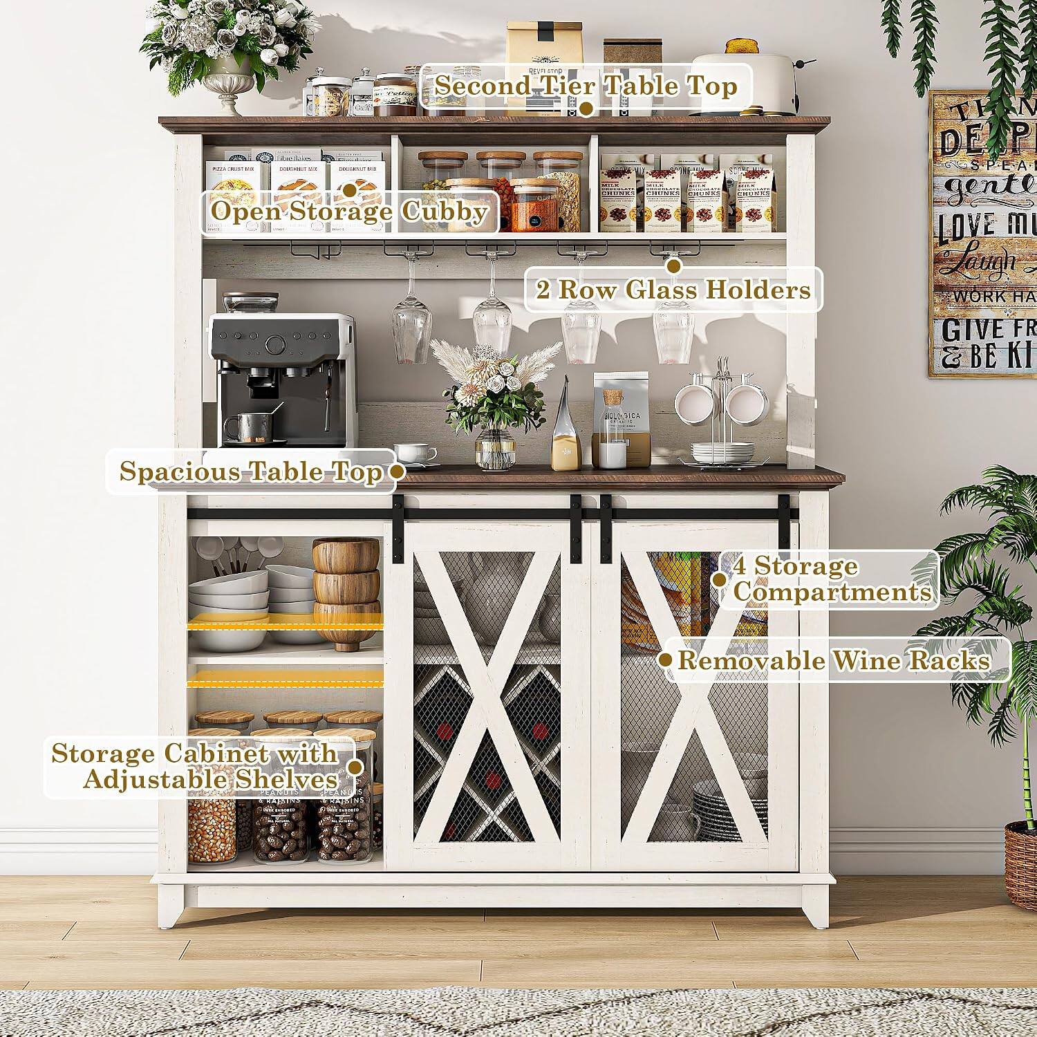 REVA Second Tier Table Top bebin PARASE ULA - VIE - El Open Storage Cubby 2 Row Glass Holders

Spacious Table Top

4 Storage Compartments

Removable Wine Racks

Storage Cabinet with Adjustable Shelves