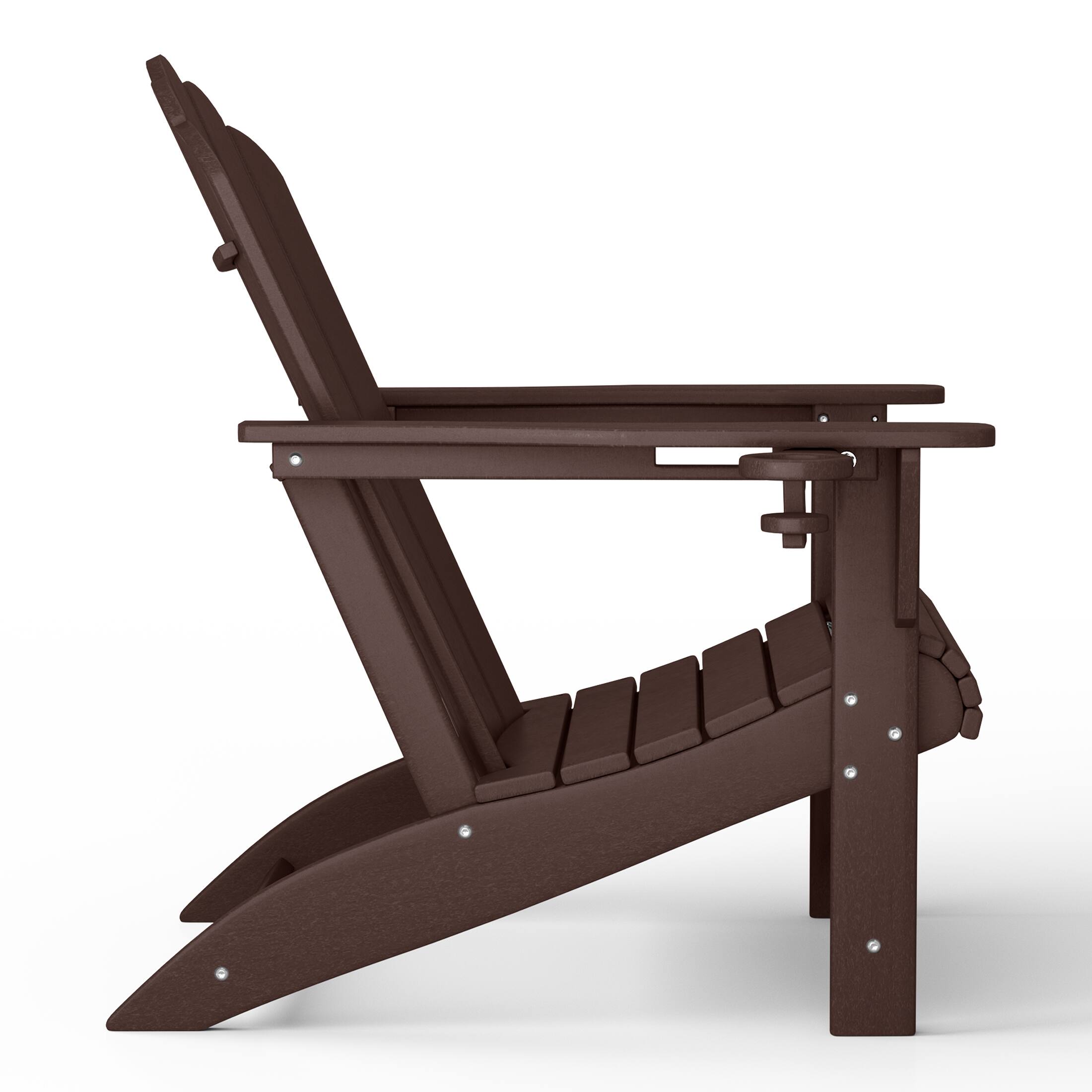 Back. WestinTrends - WestinTrends Highland Outdoor Patio HDPE Adirondack Chairs With Cup Holders (Set of 2) - Dark Brown.