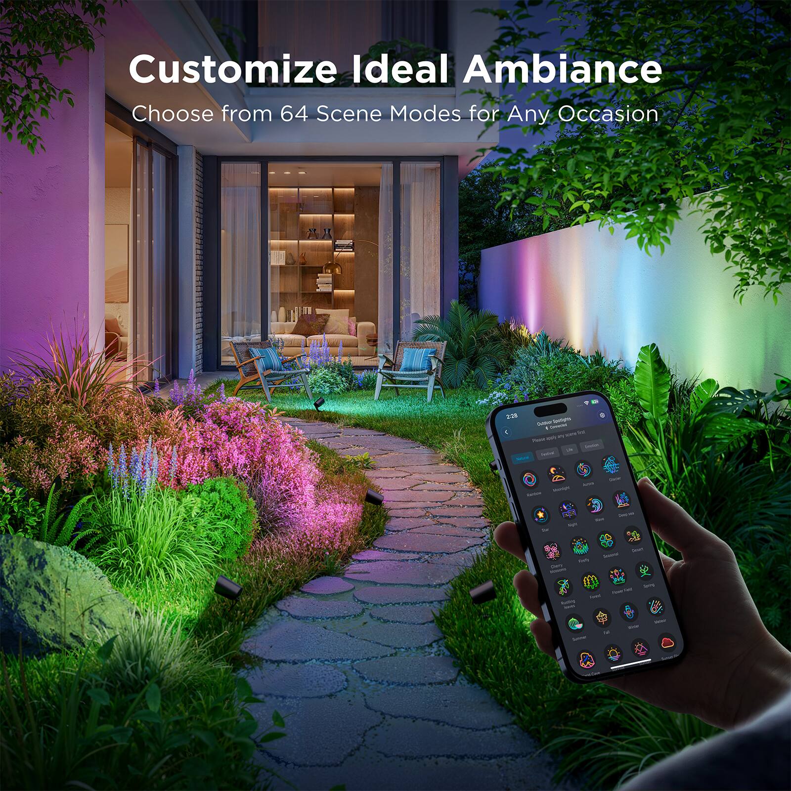 Customize Ideal Ambiance  
Choose from 64 Scene Modes for Any Occasion