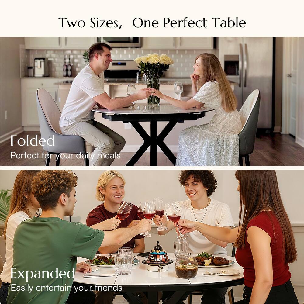 Two Sizes, One Perfect Table

Folded
Perfect for your daily meals

Expanded
Easily entertain your friends