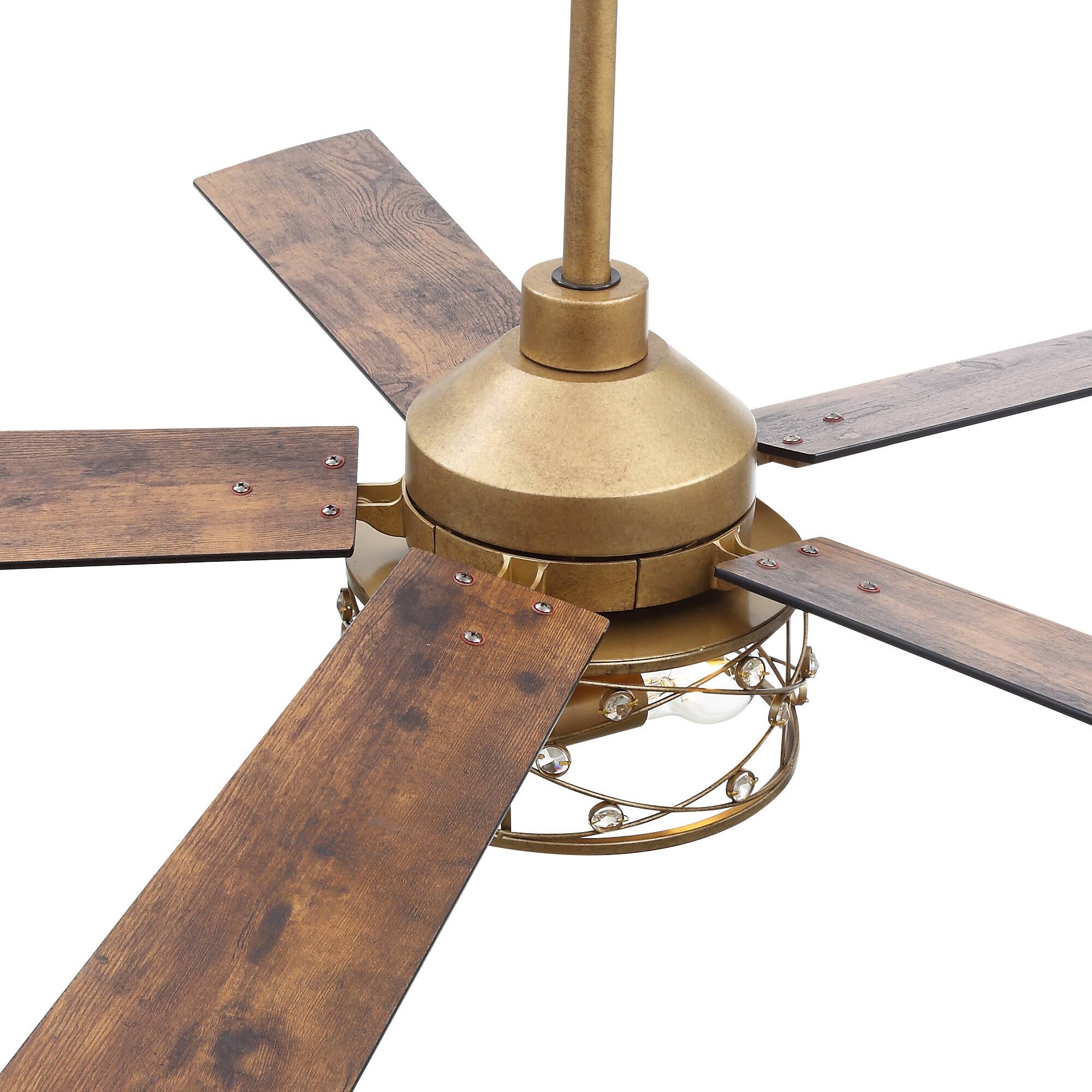 Alt View 10. Breezary - 52-In Ceiling Fan with Crystal Light Fixture, 5 Reversible Plywood Blades, DC Motor, Remote Control, Includes 2 Downrods - black and golden.