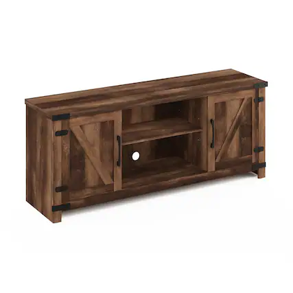 Front. Furinno - Jensen Farmhouse Barn Door TV Entertainment Cabinet with Storage for TV up to 70 Inch - Rustic Brown.