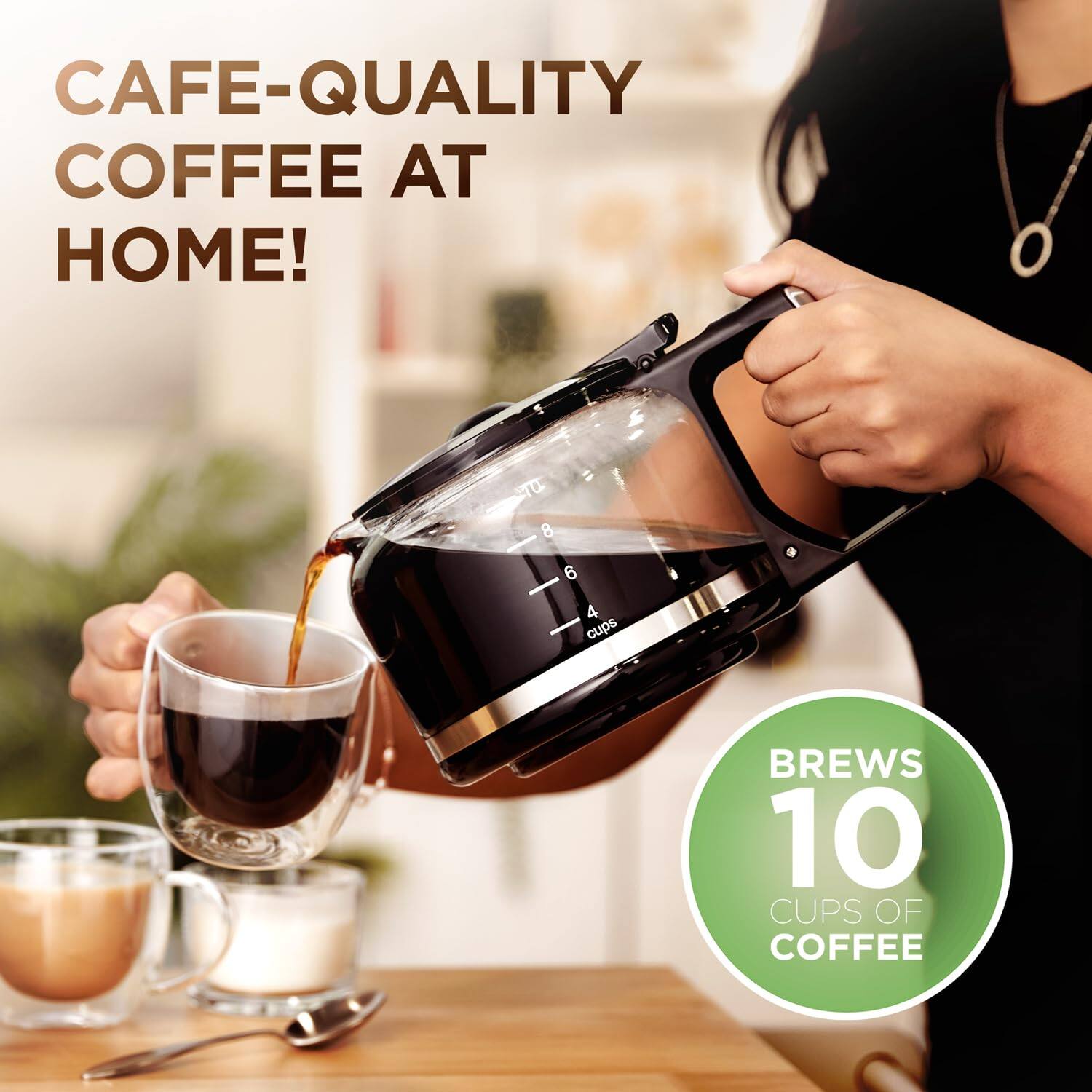Cafe-quality coffee at home! - T 8 = 64 cups brews 10 cups of coffee.