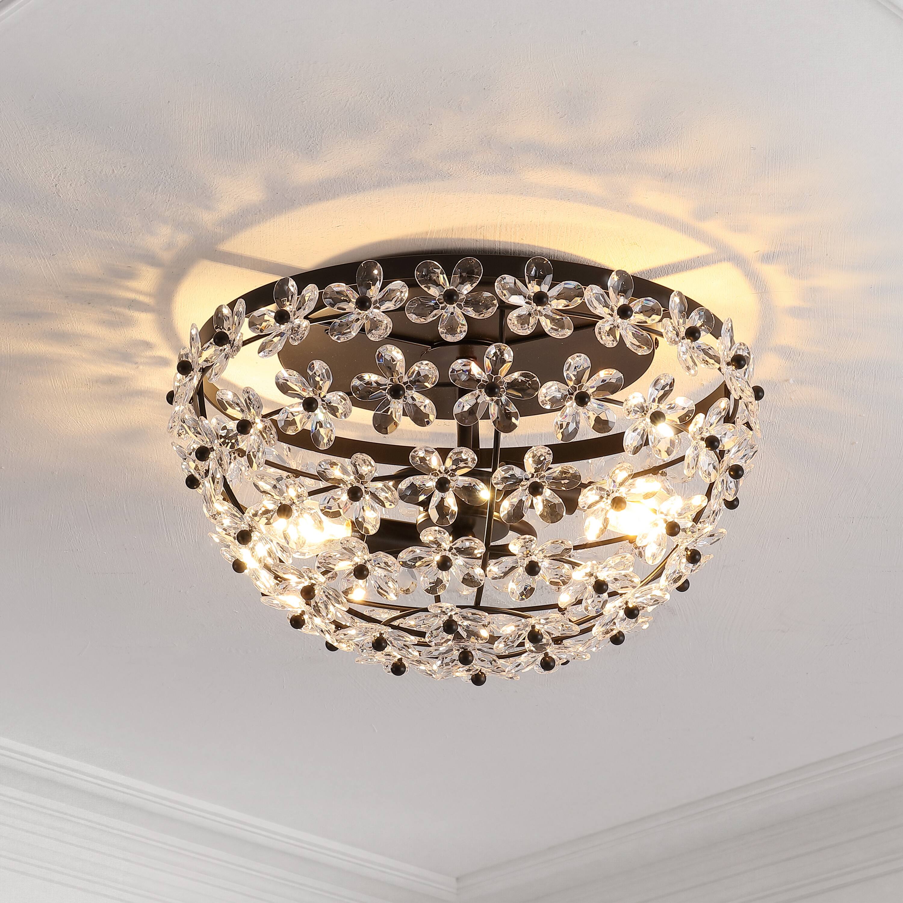 Alt View 1. Jonathan Y - Izzy 15.5" 2-Light Modern Glam Metal Dome LED Flush Mount with Crystal Flower Accents, Oil Rubbed Bronze/Clear - Oil Rubbed Bronze/Clear.