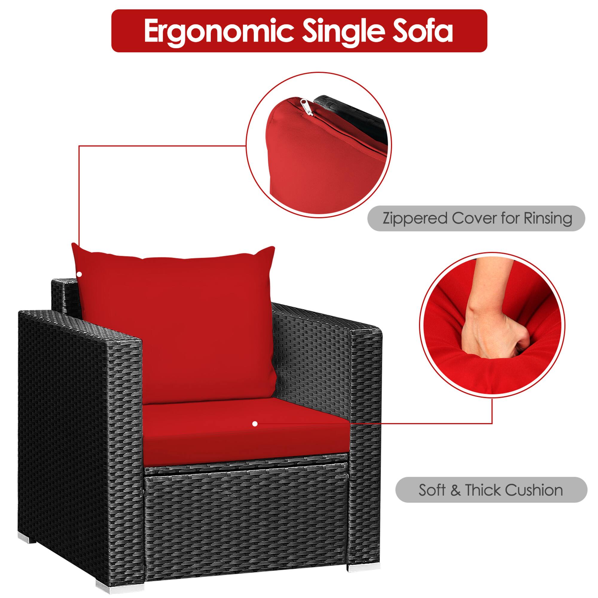 Ergonomic Single Sofa

- Zippered Cover for Rinsing
- Soft & Thick Cushion
