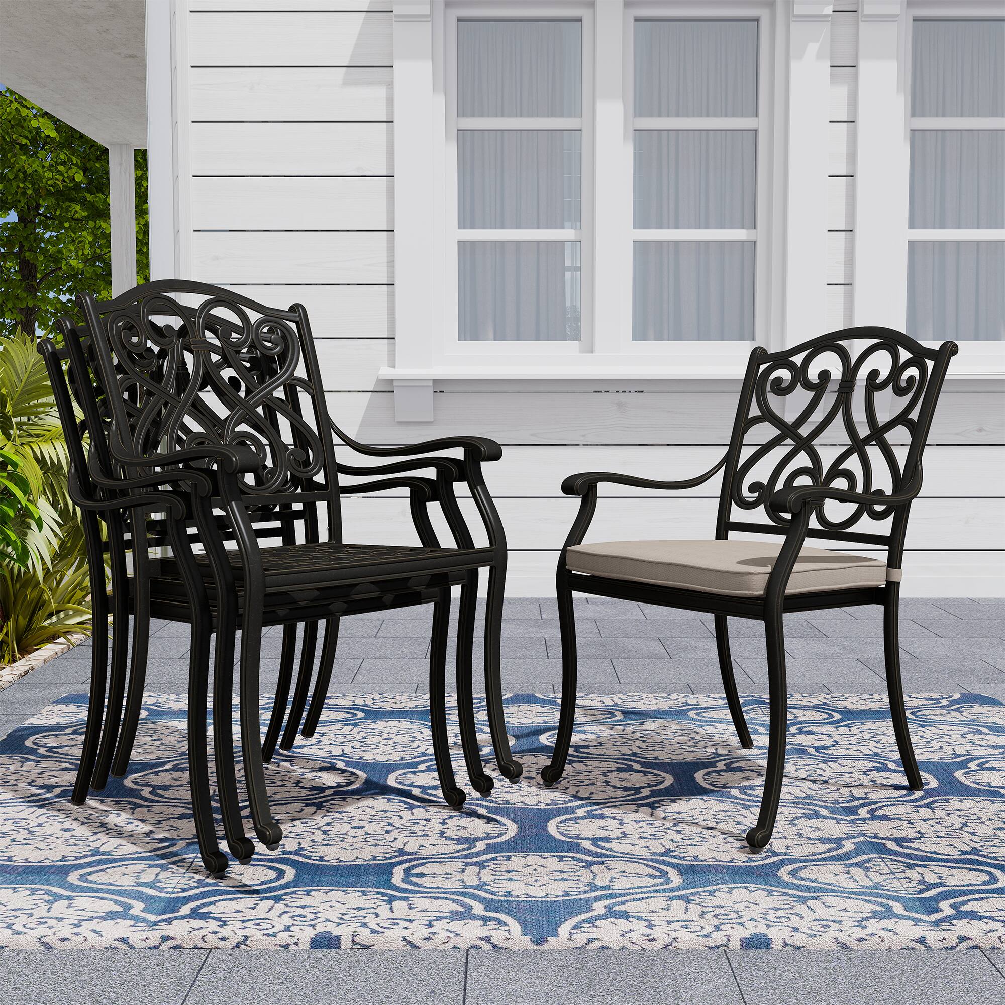 Alt View 6. Mondawe - 9 Piece Rectangular Outdoor Dining Set with Cushions - Black+Beige.