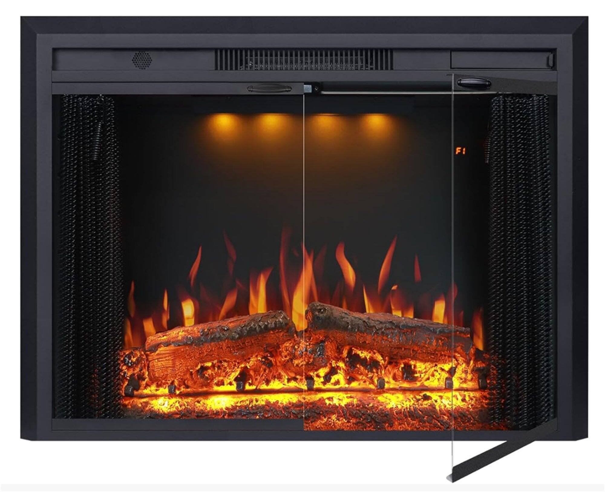 Alt View 4. Boyel Living - Black 30 Inch EFM Electric Fireplace 5100 BTU 750W/1500W 5-Level Flame 1-9H Timer 3 Spot Lights - Black.