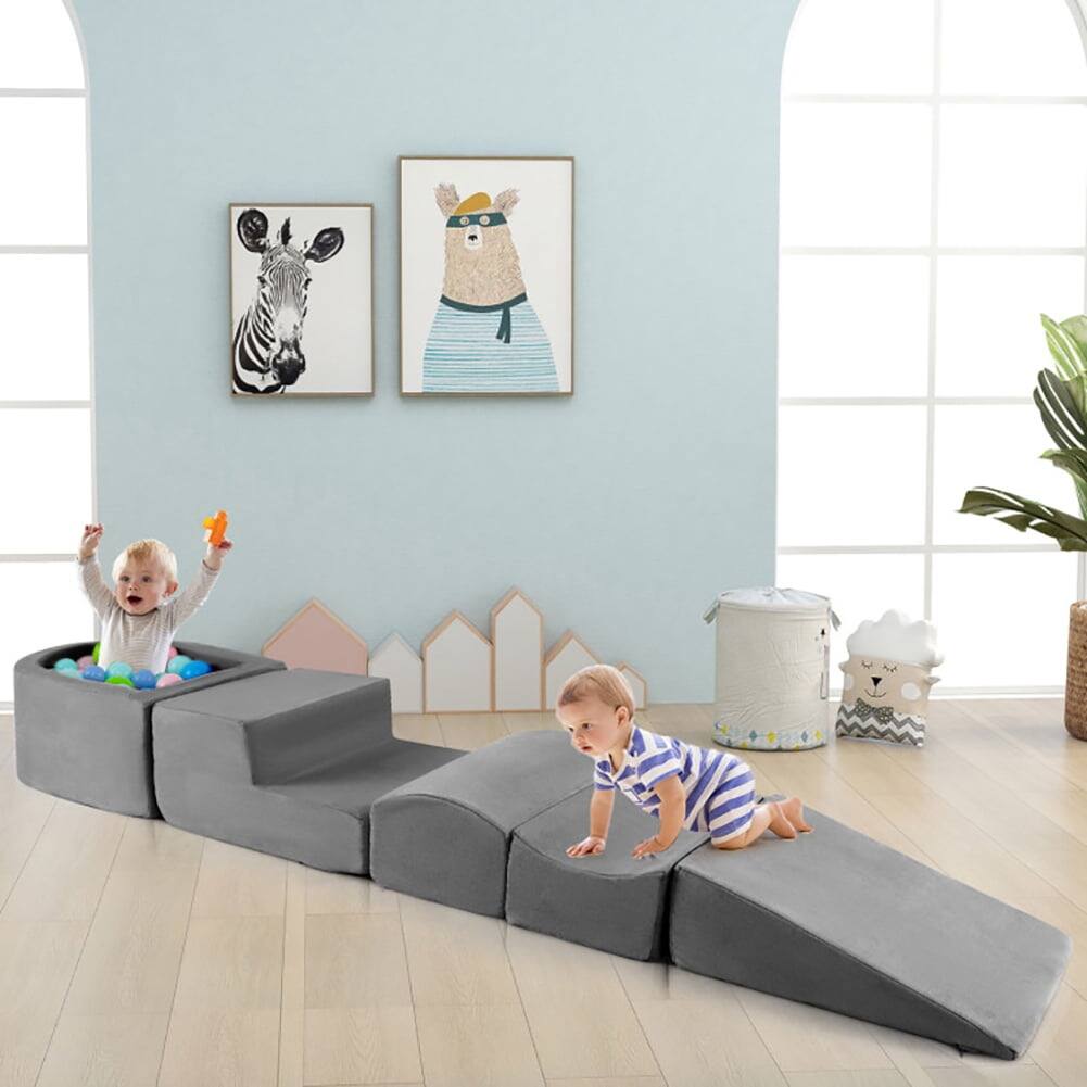 Alt View 1. Pefilos - 5-Piece Climb and Crawl Playset with Ball Pit for Kids, Soft Playset for Home - Gray.