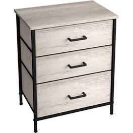 Sorbus - Nightstand with 3 Drawers - Steel Frame, Wood Top &Fabric Bins -Home, Bedroom, Office & College Dorm - Rustic beige