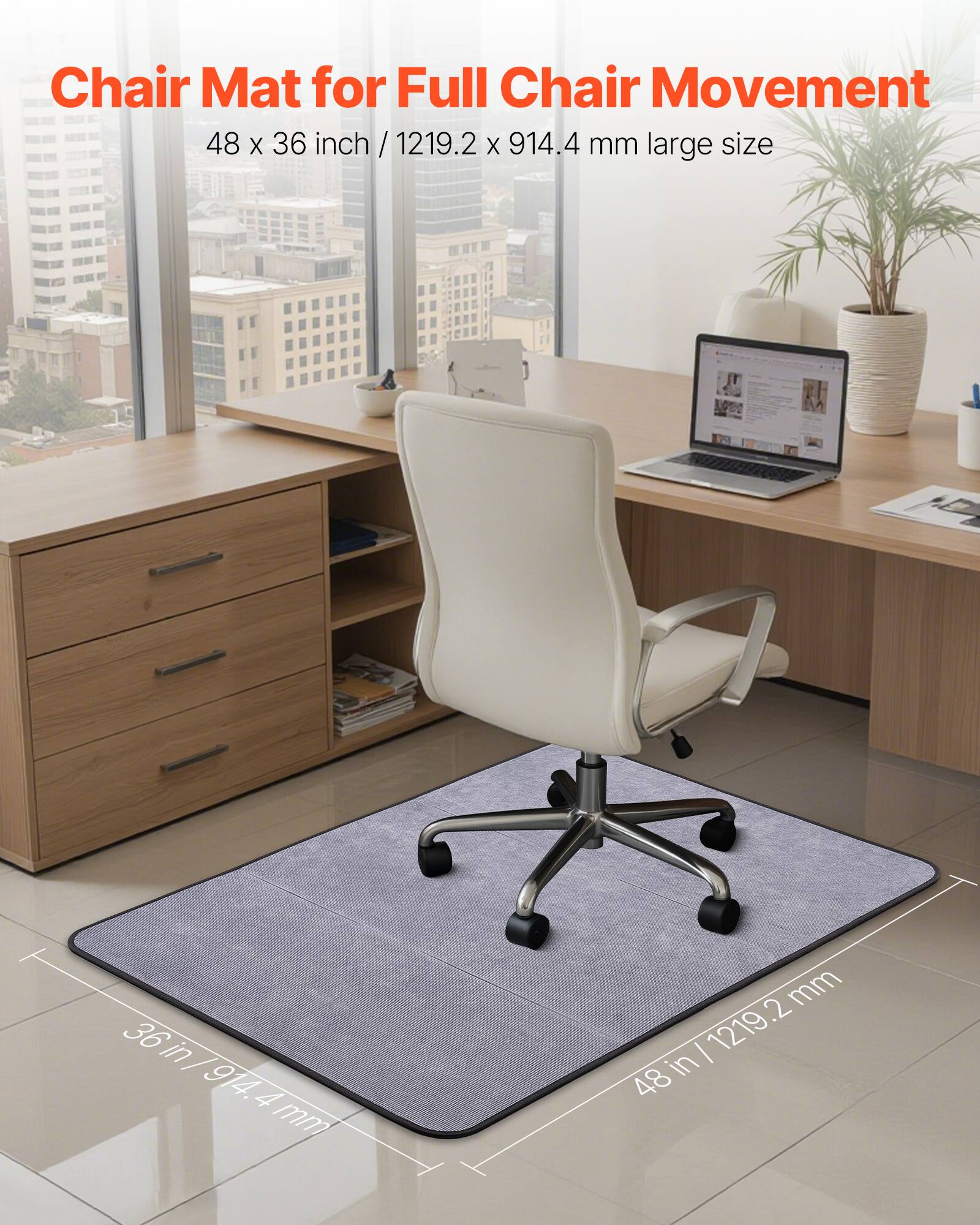 Chair Mat for Full Chair Movement  
48 x 36 inch / 1219.2 x 914.4 mm large size  

36 in / 914.4 mm  
48 in / 1219.2 mm