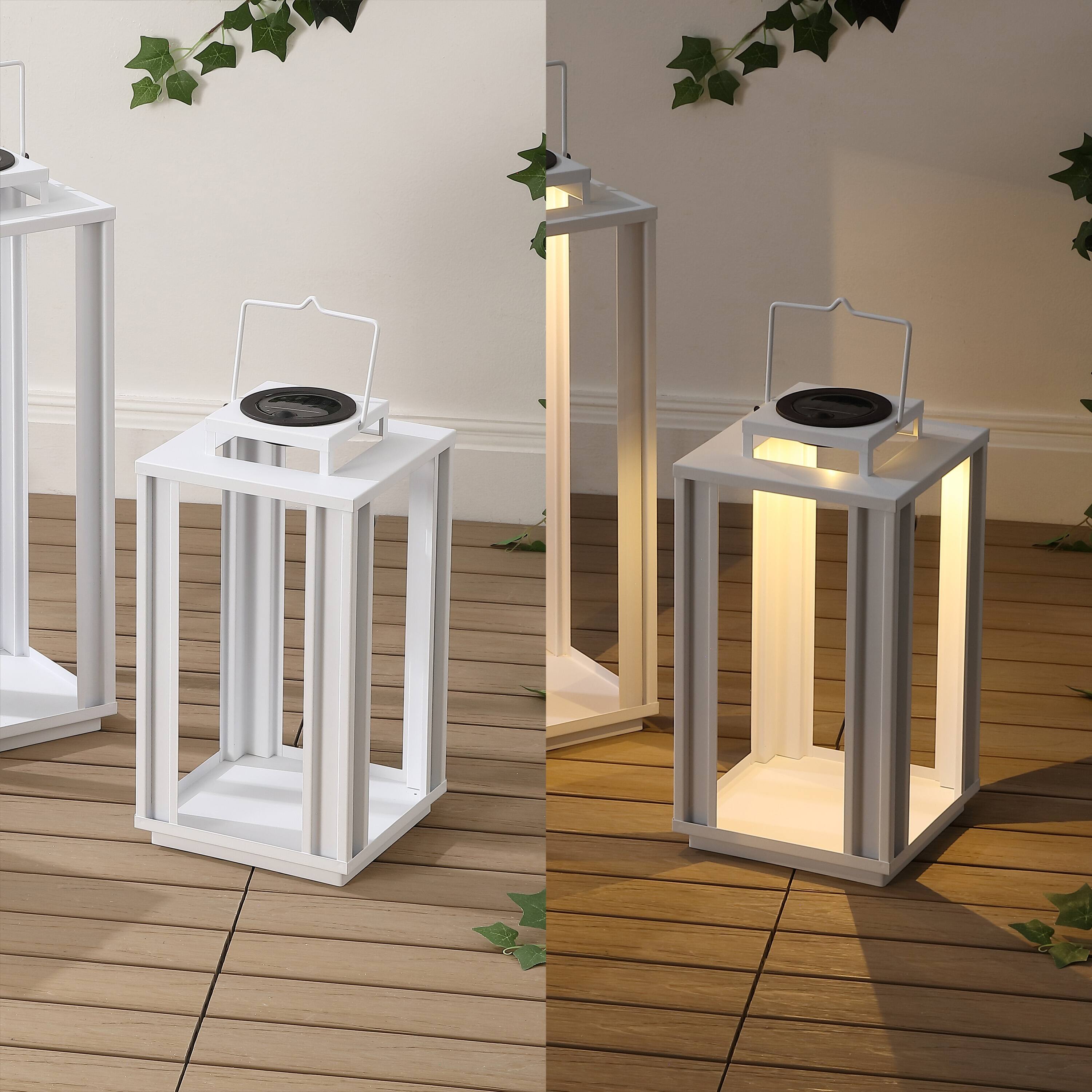 Alt View 4. Jonathan Y - Leland Modern Industrial Integrated Indoor/Outdoor LED Solar Powered Lanterns, White (Set of 3) - White.