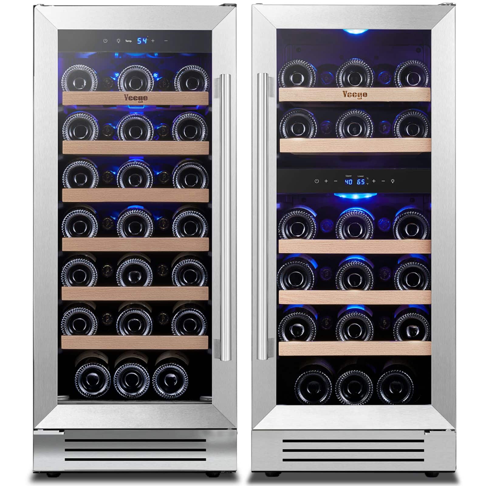 Yeego - 30 inch Wine Refrigerator cooler, Two 15'' Dual Zone Wine Cooler Fridge, Hold 61 Standard 750ml Wine Bottles Built-in - Stainless Steel