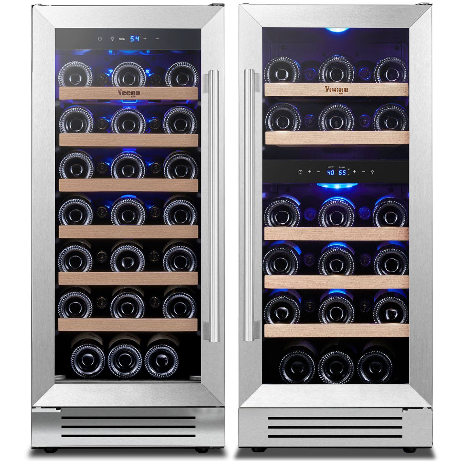 Yeego - 30" Wine Refrigerator, Two 15'' Dual Zone Wine Cooler Fridge, Hold 61 Standard 750ml Wine Bottles Built-in - Stainless Steel