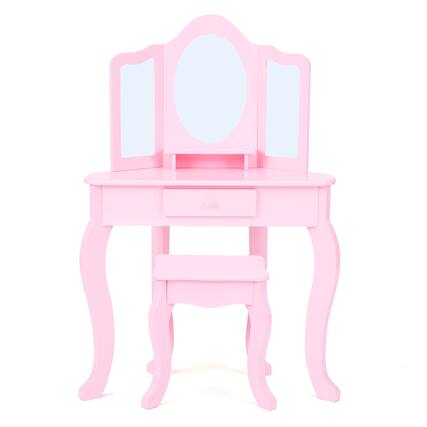 Front. Teamson Kids - Kids Vanity Table and Stool, Pink.