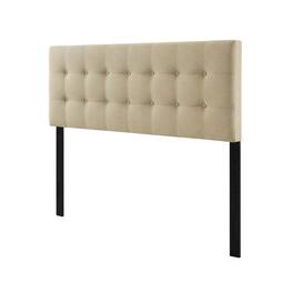 FurniFact - Upholstered Fabric King Headboard in Neutral Tone with Padded Design - Beige