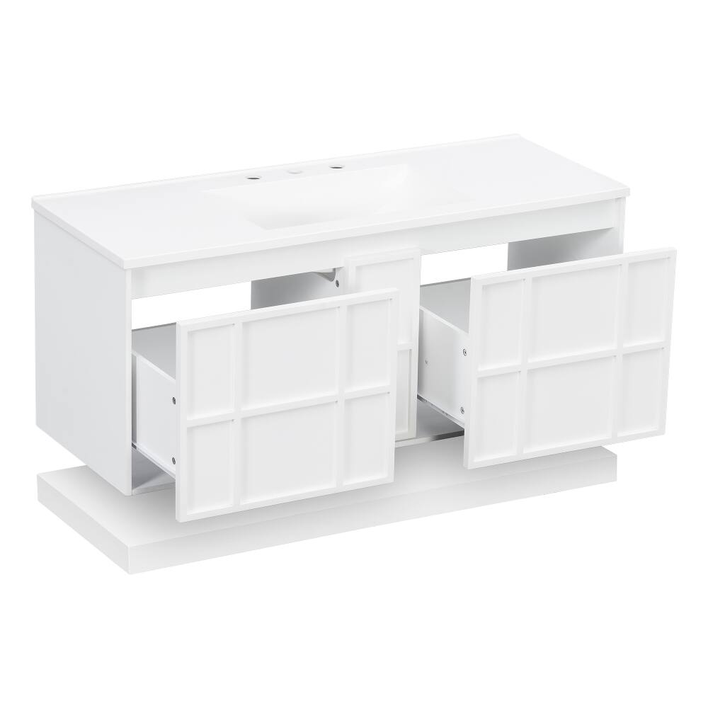 Alt View 10. Loheer - Loheer 48 inch wall mounted bathroom vanity White Floating MDF Cabinet with Composite Sink - White.