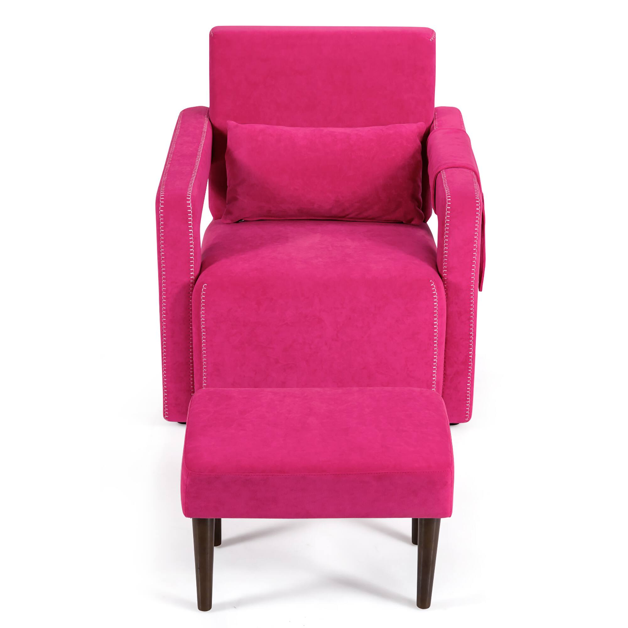 Alt View 18. Costway - Modern Berber Fleece Sofa Chair with Ottoman and Waist Pillow - Rose Red.