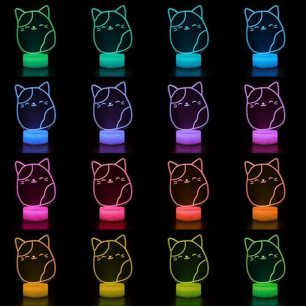 Left. Schertz - 3D Kitty Night Light, 16-Color LED with Remote, Dimmable Cat Decor.