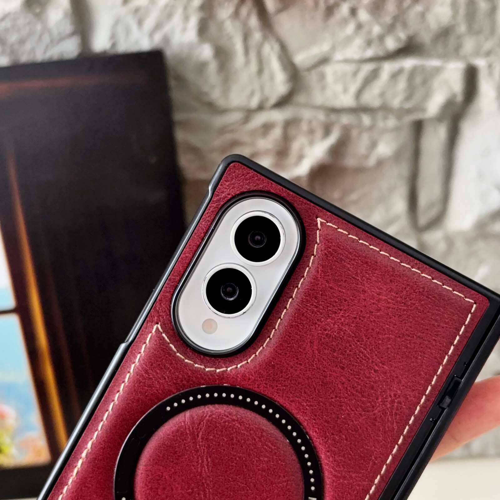 Alt View 3. Dteck - Shockproof Magnetic Phone Case for Samsung Galaxy Z Fold8, Rigid Plastic Faux Leather Hinge Cover, Raised Lip Protection - Black.
