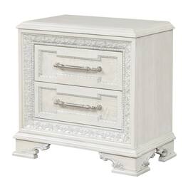 Manhattan Lane - Miamy Nightstand, USB, 2 Drawers, 29 Inch - Creamy White, Silver