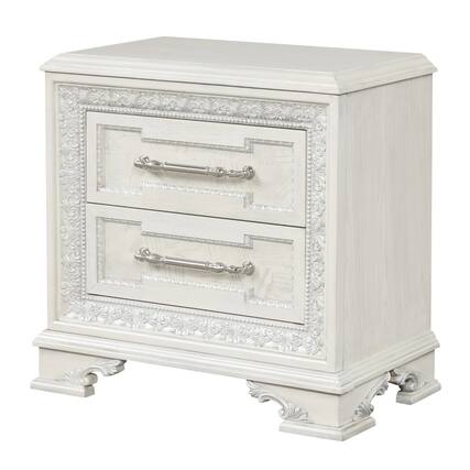 Front. Manhattan Lane - Miamy Nightstand, USB, 2 Drawers, 29 Inch - Creamy White, Silver.