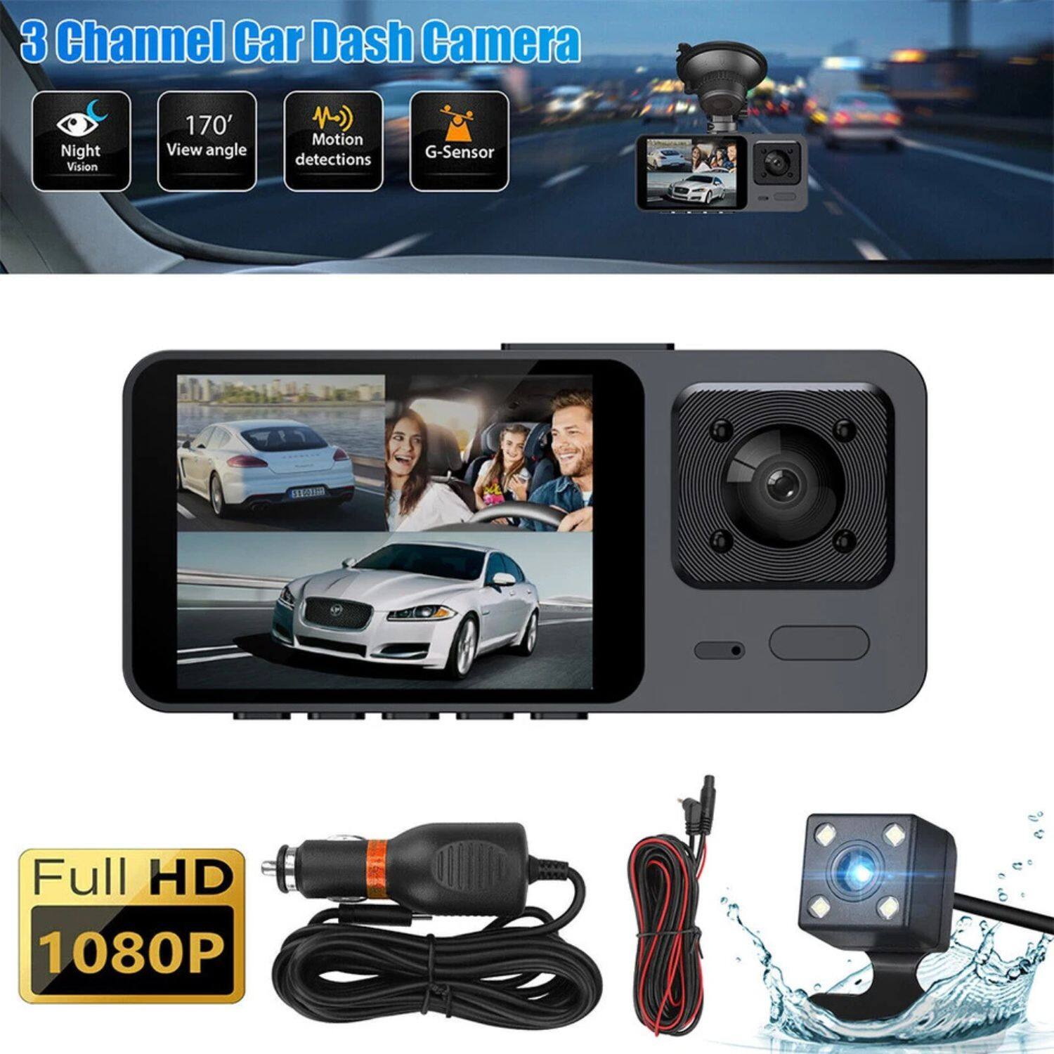 3 Channel Car Dash Camera

- Night Vision
- 170° View angle
- Motion detections
- G-Sensor

Full HD 1080P