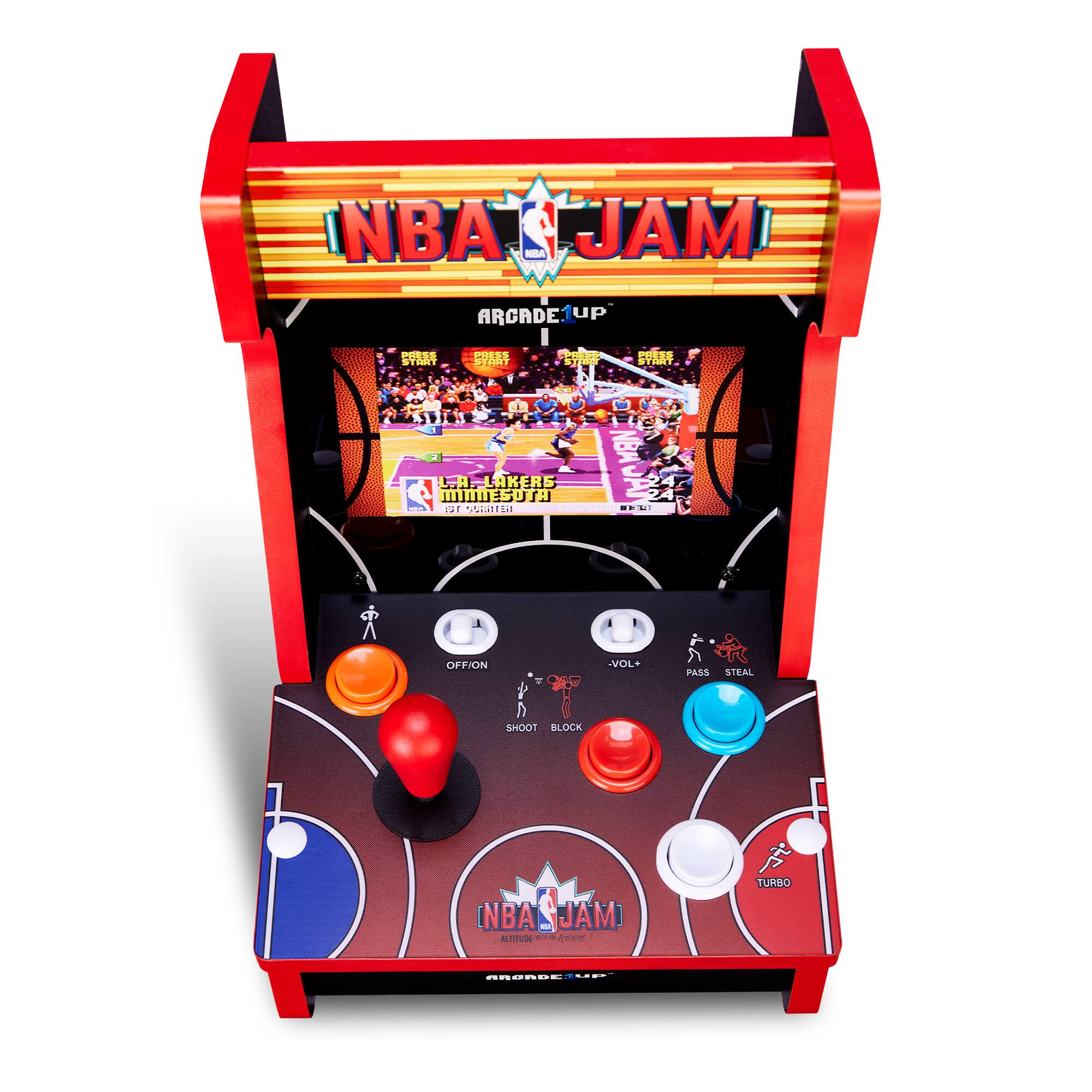 NBA JAM  
ARCADE UP  
PRESS START  
-PRESS START  
PRESS START  
2. LAKERS MINNESOTA - 18 GARATER  
NBA 24  
OFFION  
-VOL+  
PASS STEAL  
SHOOT BLOCK  
(NBA) JAMP ALTITUDE BLITA fore  
TURBO  
BRONDE UN