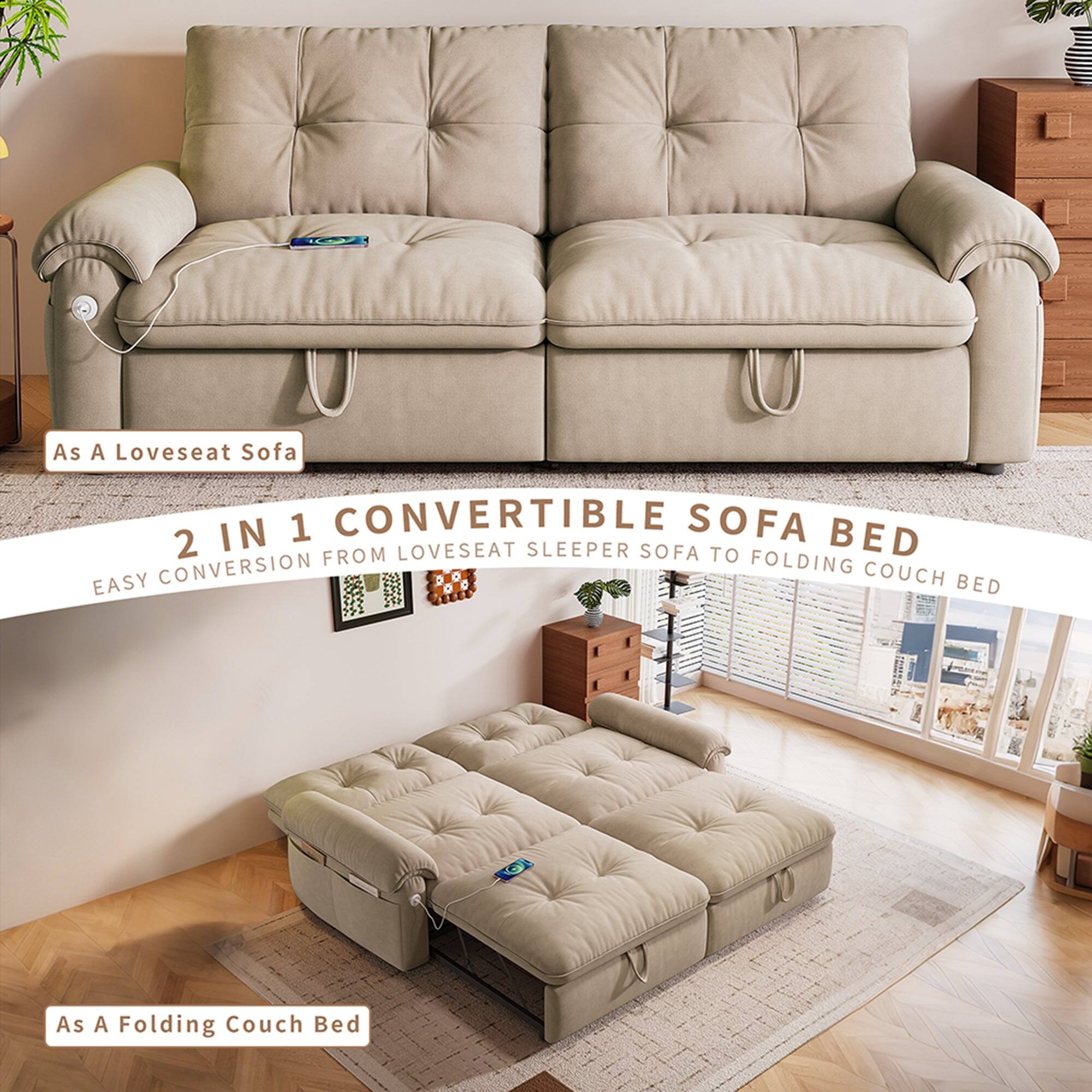 As A Loveseat Sofa

2 IN 1 CONVERTIBLE SOFA BED
EASY CONVERSION FROM LOVESEAT SLEEPER SOFA TO FOLDING COUCH BED

As A Folding Couch Bed