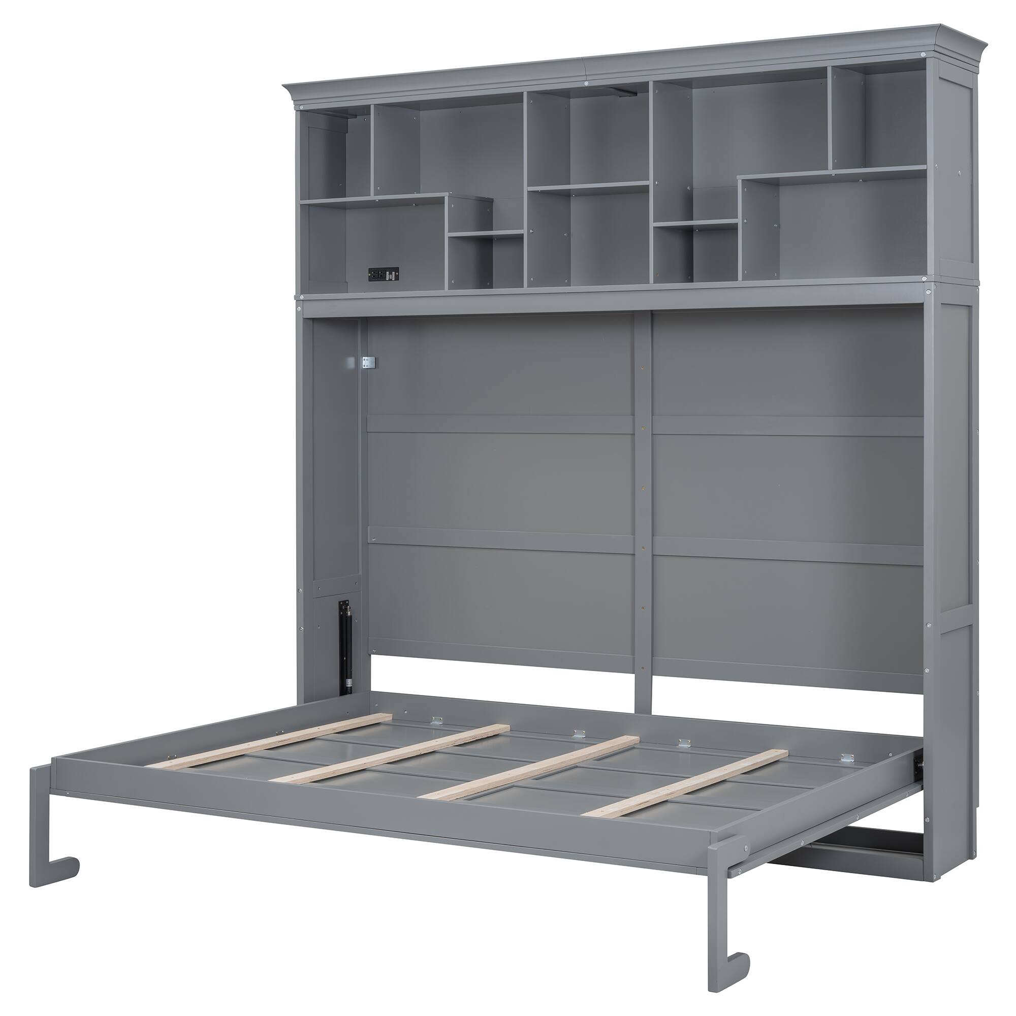 Alt View 6. Tiramisubest - Queen Size Murphy Bed with Shelves & USB, Gray, Plywood, Space-Saving - Gray.