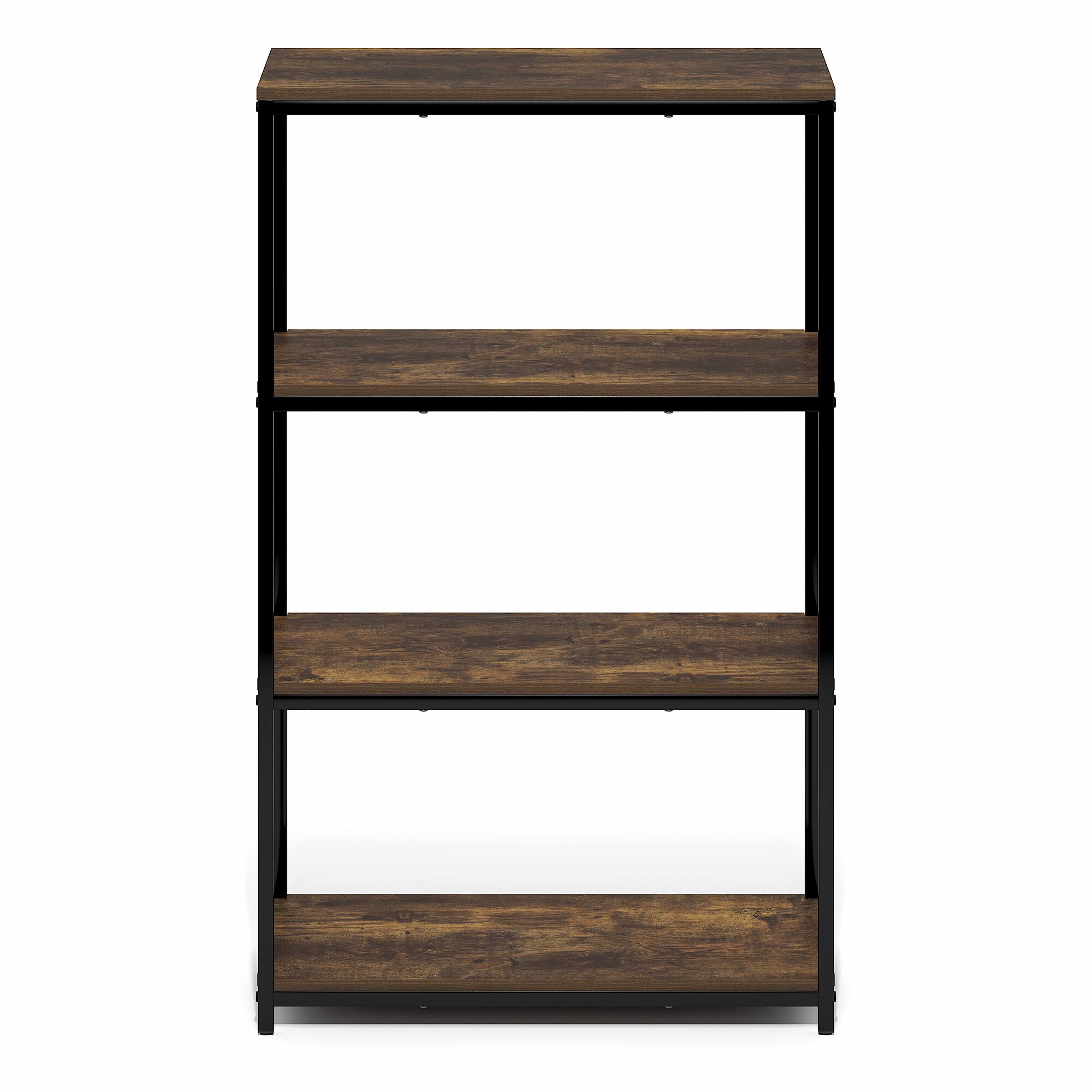 Alt View 5. Furinno - SIMPLISTIC Book Shelf, 4-Tier Tall Wide Bookshelf, Metal Frame Bookcases, Metal Storage Shelves, 11.8 x 23.6 x 38.6 - Amber Pine.