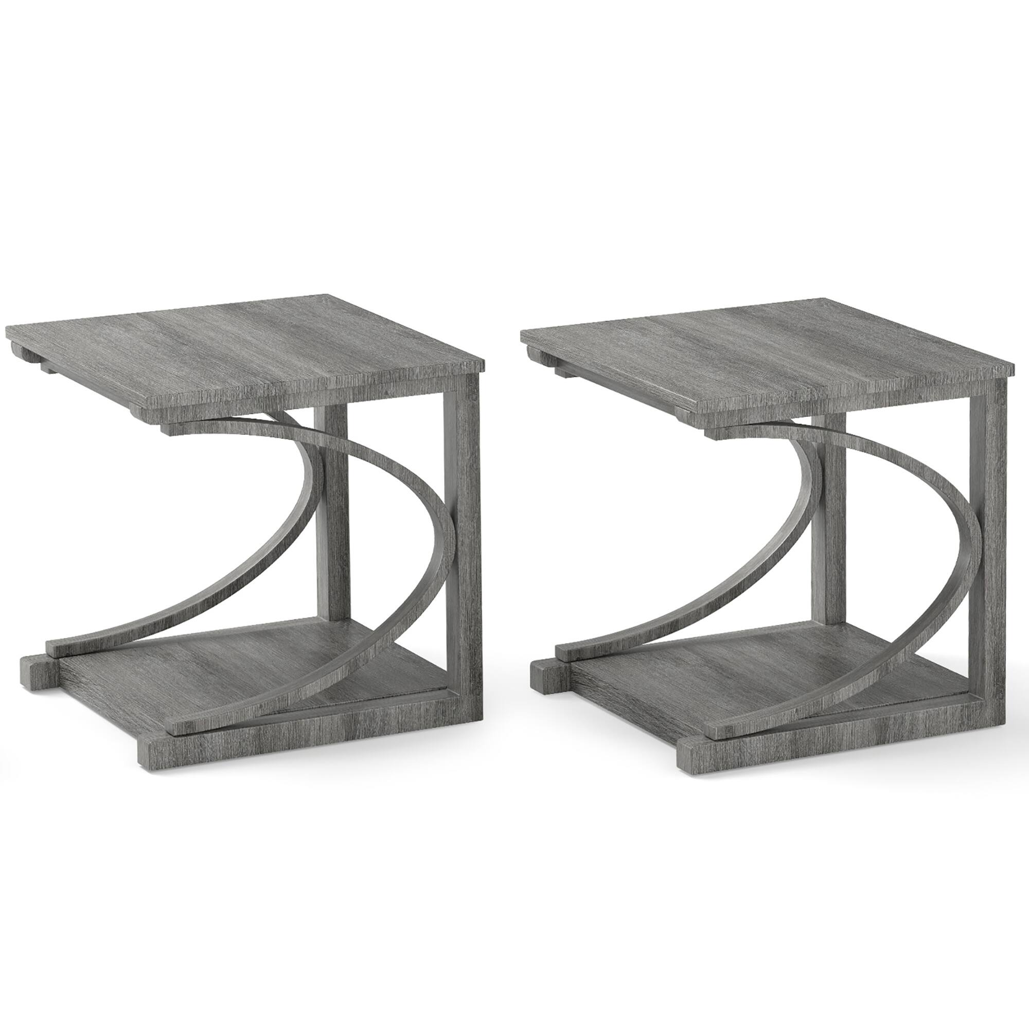 Alt View 9. Gymax - Gymax 2PCS 24'' Side End Table w/ Storage Shelf & Rubber Wood Frame for Small Space - Grey.