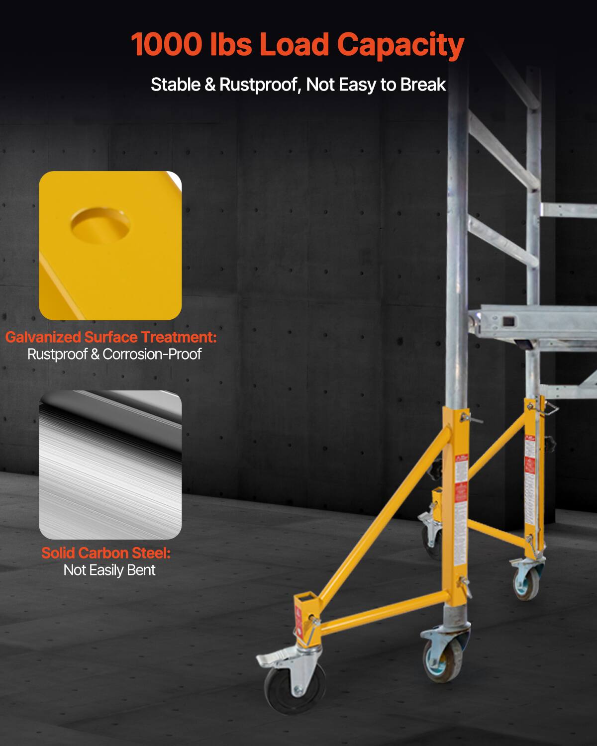 1000 lbs Load Capacity  
Stable & Rustproof, Not Easy to Break  

Galvanized Surface Treatment:  
Rustproof & Corrosion-Proof  

Solid Carbon Steel:  
Not Easily Bent