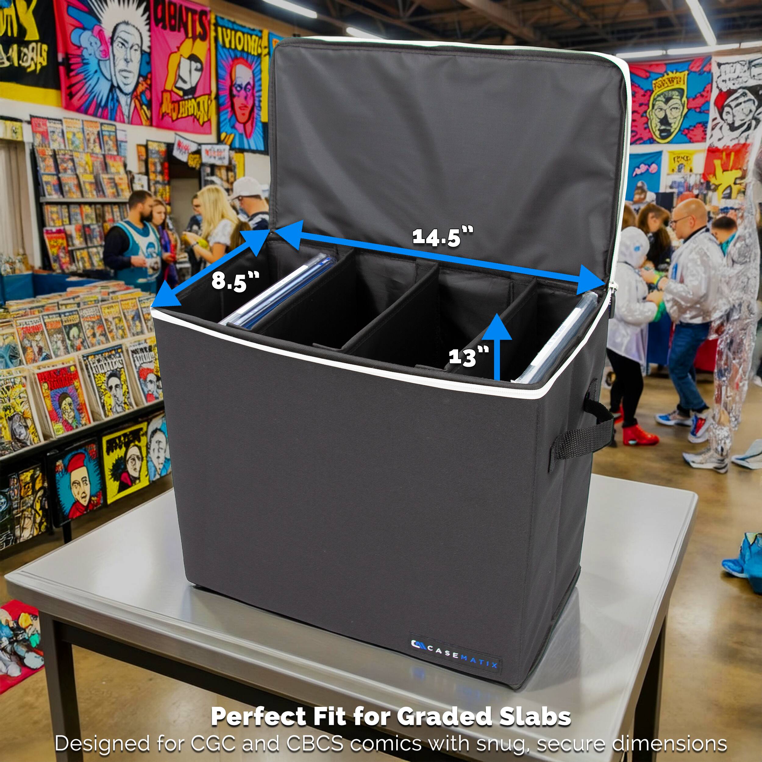 MY a LBATS IVIOI AET Noo KE SHAO  
8.5" 14.5" ET MSTZ 1 L TDN 2F 13"  
CASEMATIX  
Perfect Fit for Graded Slabs  
Designed for CGC and CBCS comics with snug, secure dimensions