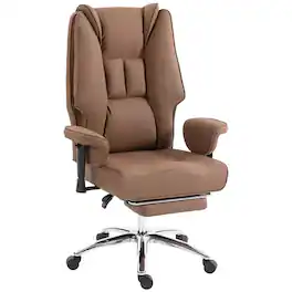 Homcom - Office Chair, High Back Reclining Desk Chair with Adjustable Armrests - Brown