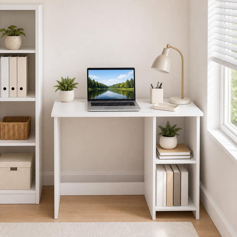 WELLFOR - 31.5 " Modern Home Office Desk with 2 Compartments, Wood Computer desk for Small Space - White