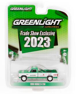 1990 Dodge D-350 Pickup Green White 2023 GreenLight Trade Show Exclusive Hobby Exclusive Series 1/64 Diecast - Green And White